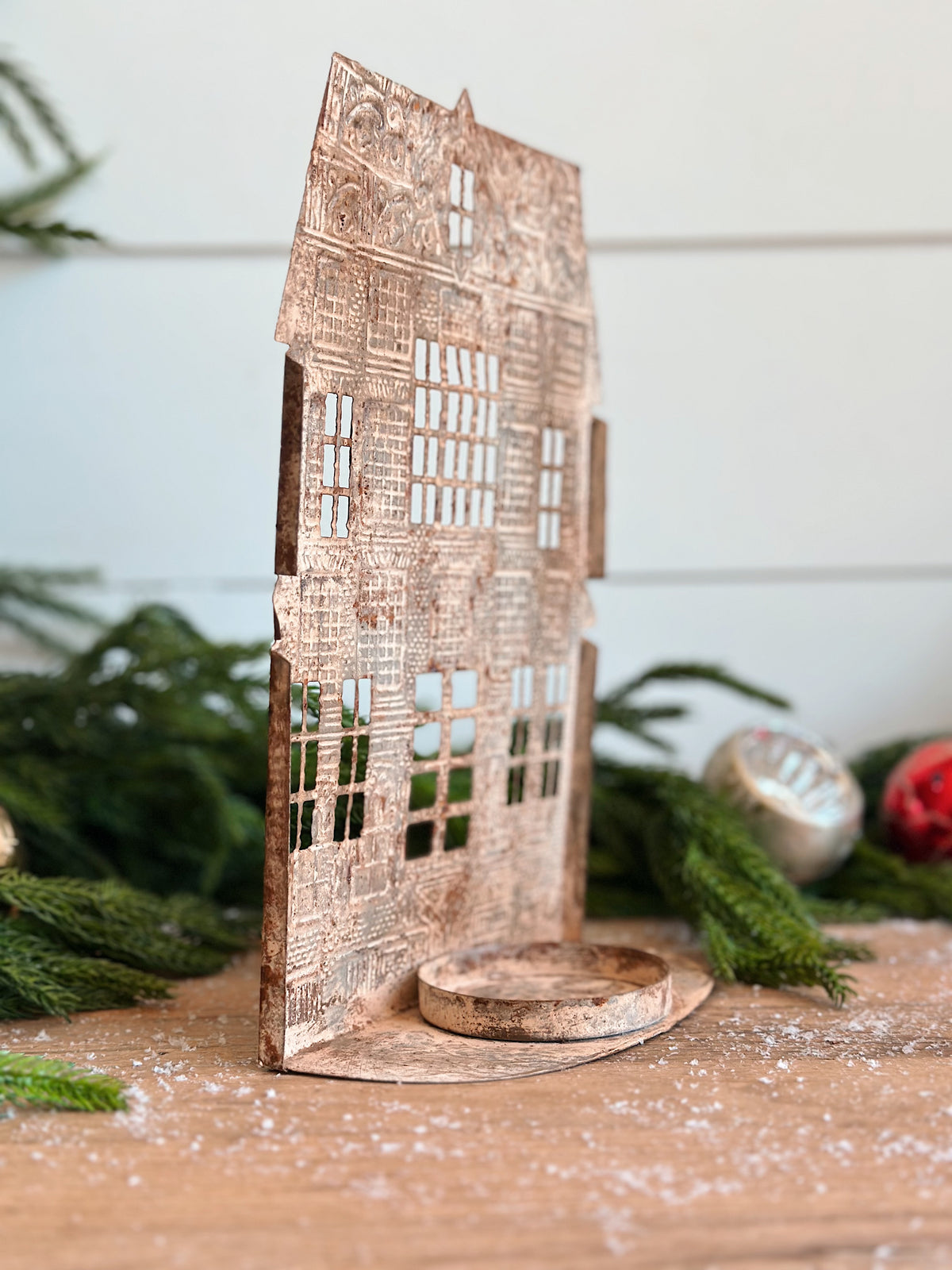 Embossed Tin House Candle Holders