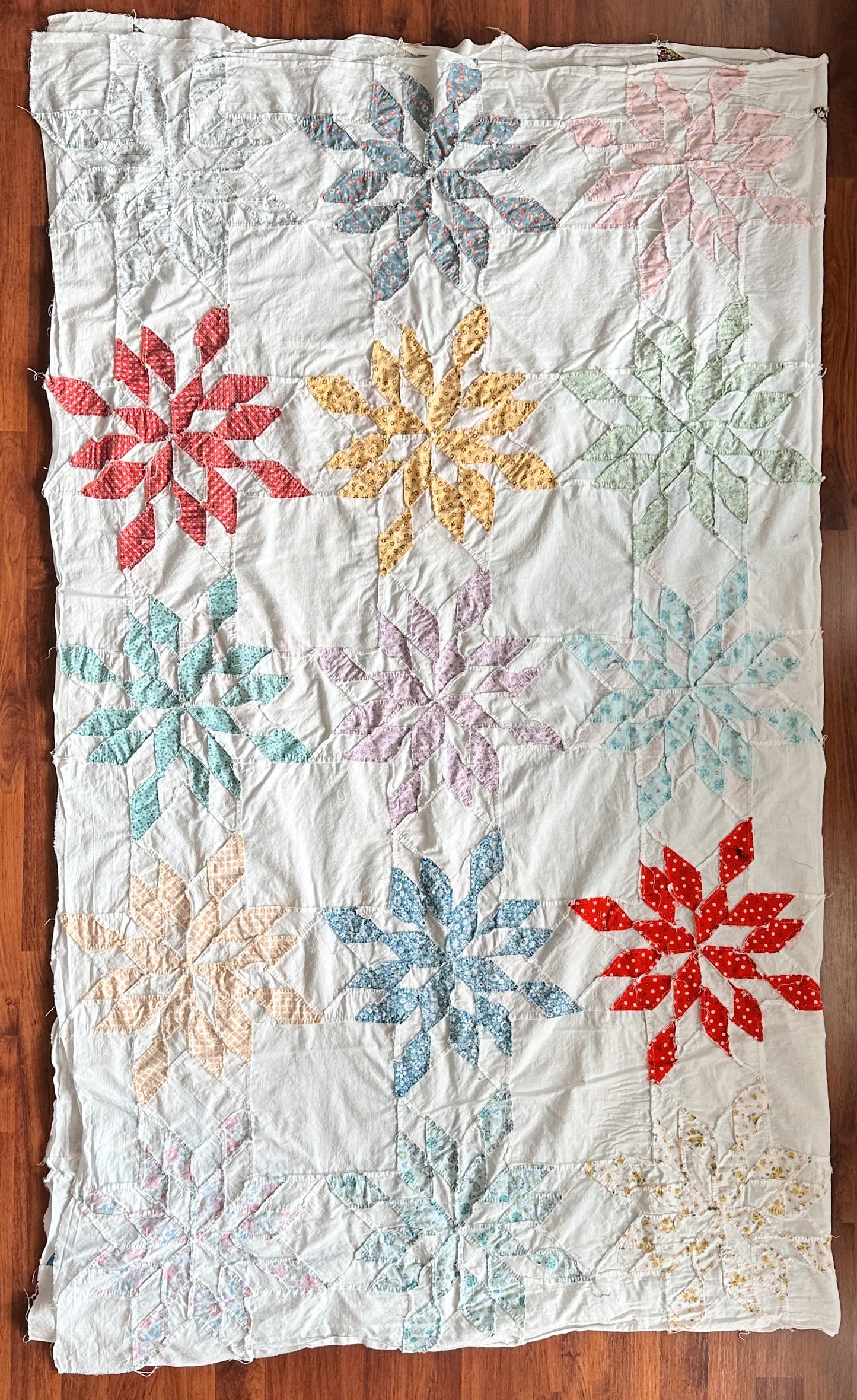 Vintage 1940s Hand-Pieced Star Quilt Top