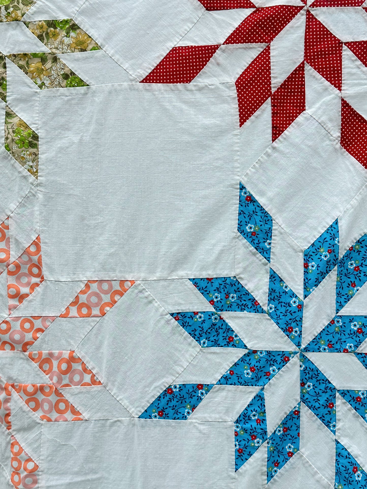 Vintage 1940s Hand-Pieced Star Quilt Top