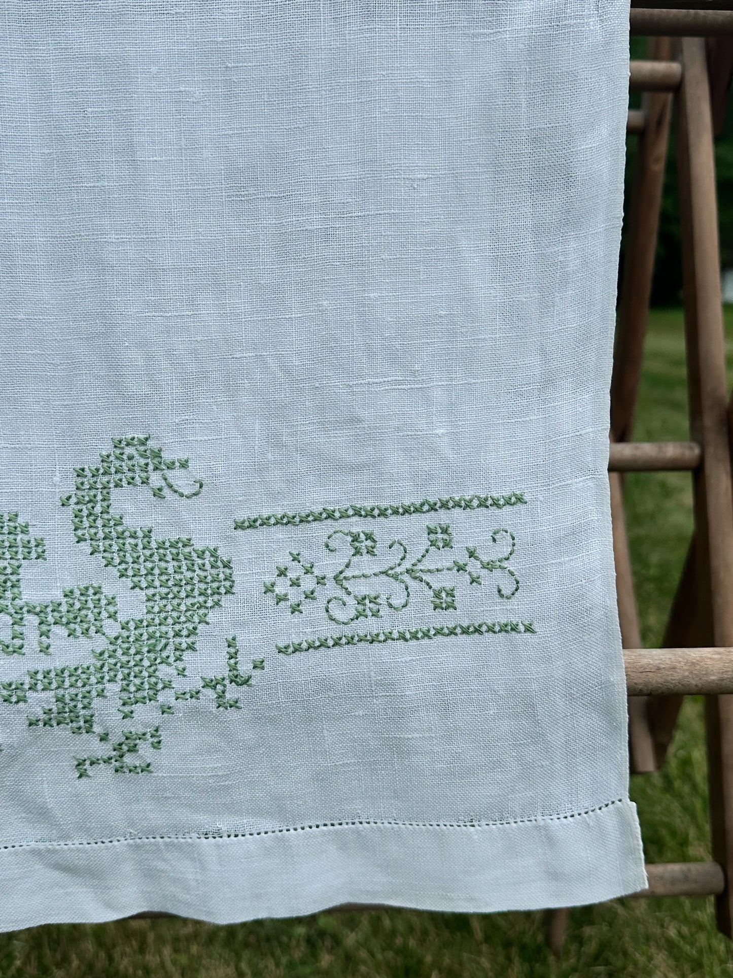Vintage Cross Stitched Swan Table Runner
