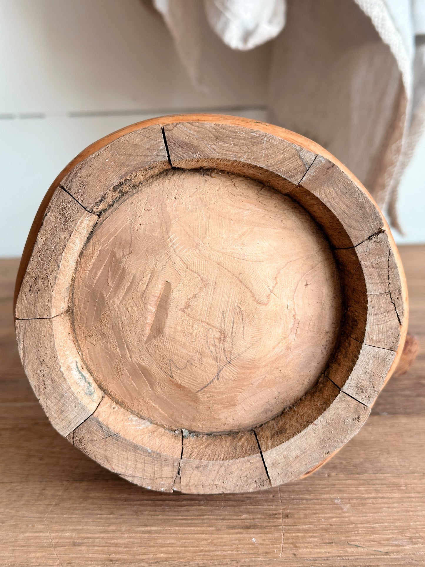 Vintage Folk Art Carved Wood Stein