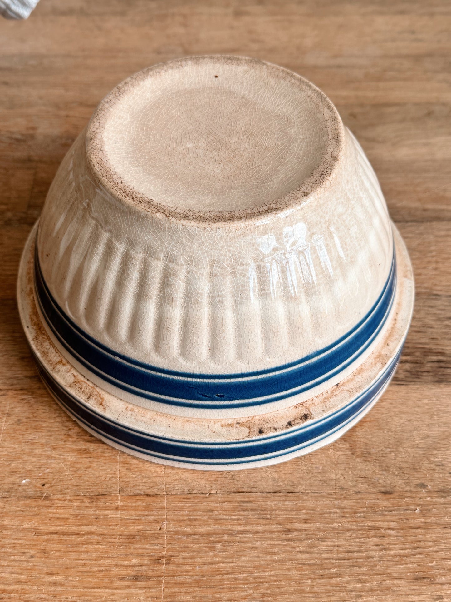 Antique Blue Banded Stoneware Bowl