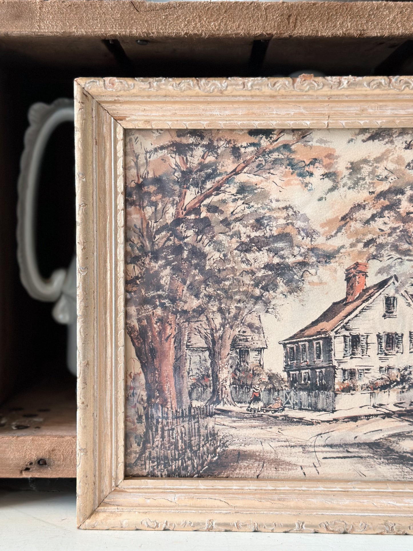 Vintage Framed White House with Picket Fence