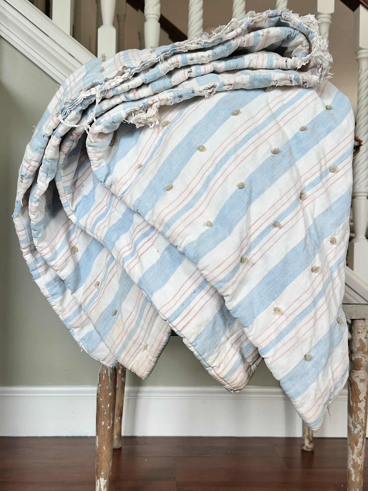 Hand Tied Vintage Cotton Ticking Comforter