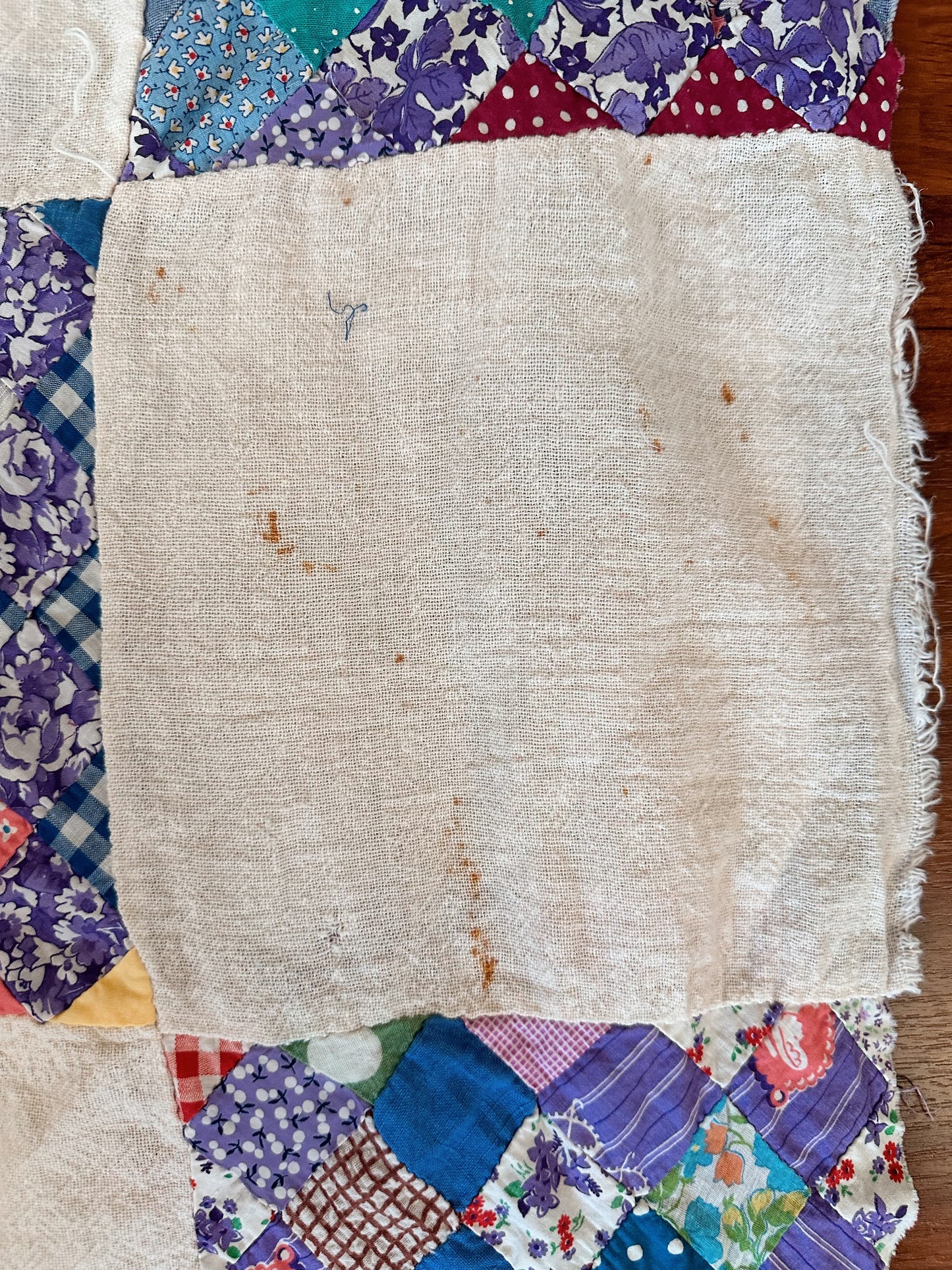 Depression Era Patchwork Scrap Utility Quilt Top With Repurposed Industrial Sack Borders