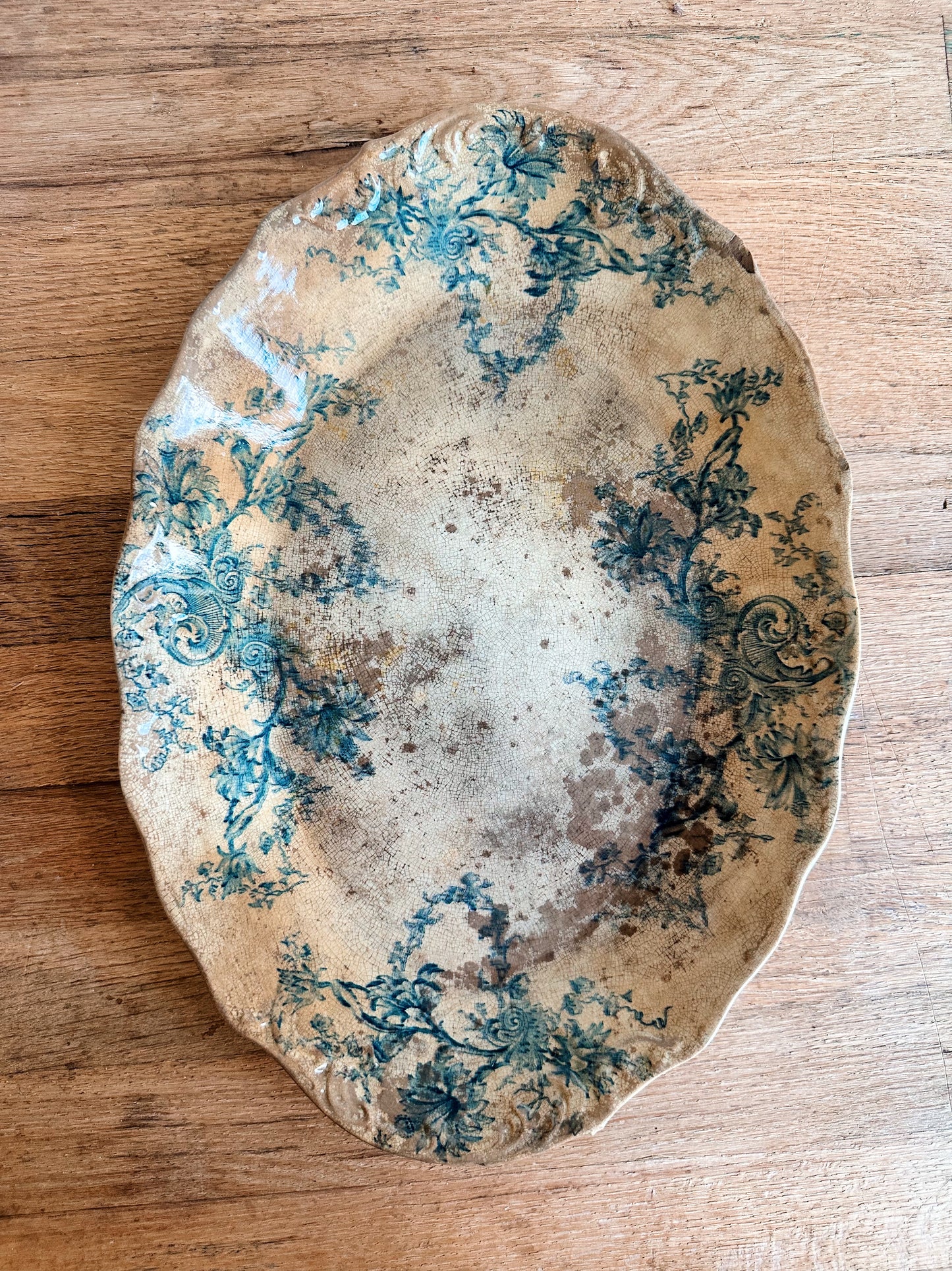 Beautifully Stained Blue & White Transferware Ironstone Platter