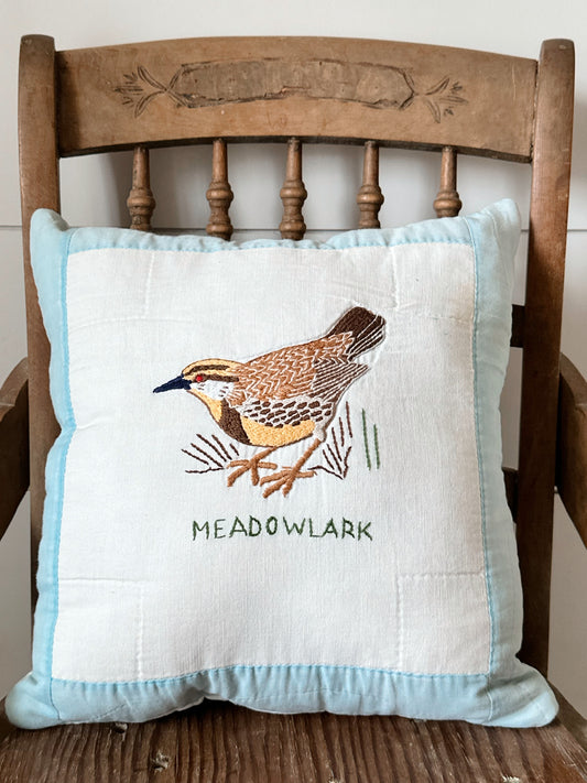 Handmade Vintage Quilt Pillow, Meadow Lark