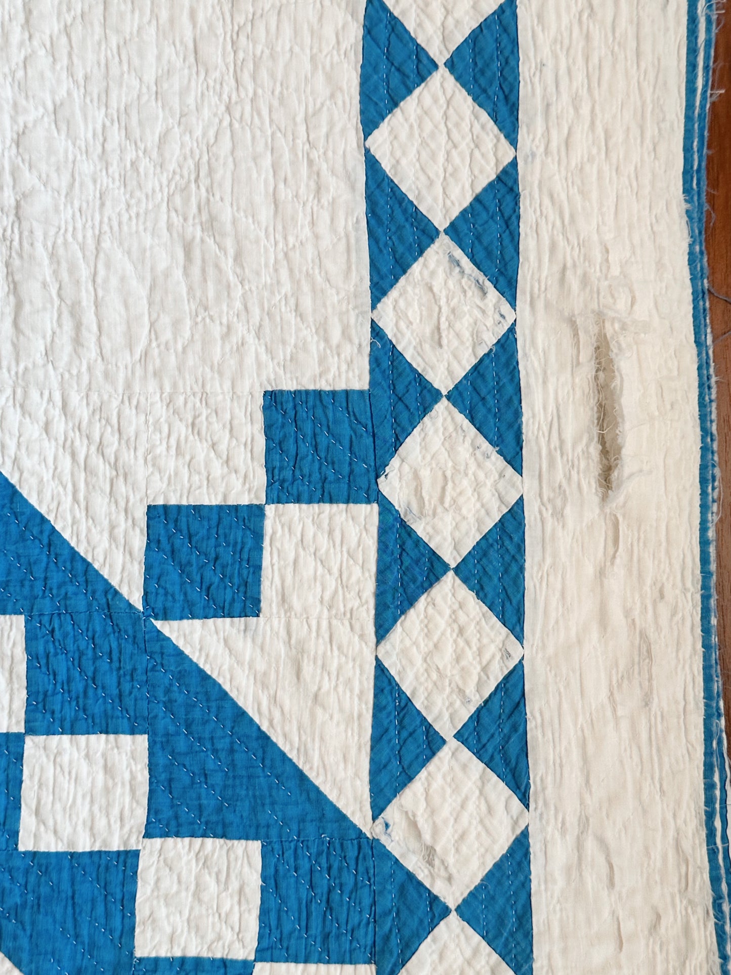 Antique Blue & White Roman Stripe Quilt, Hand Pieced & Hand Quilted