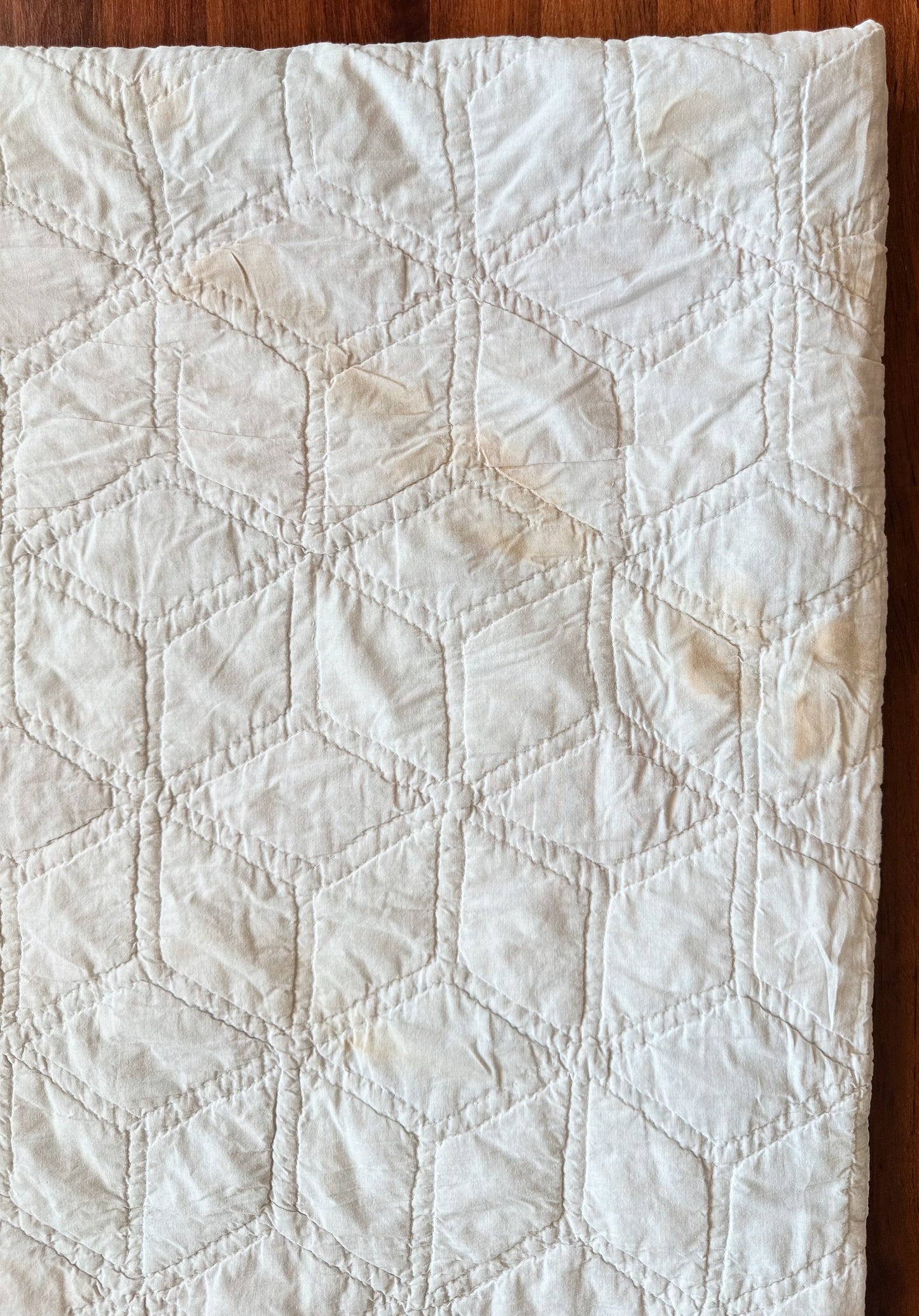 Vintage Hand Quilted Tumbling Blocks Quilt