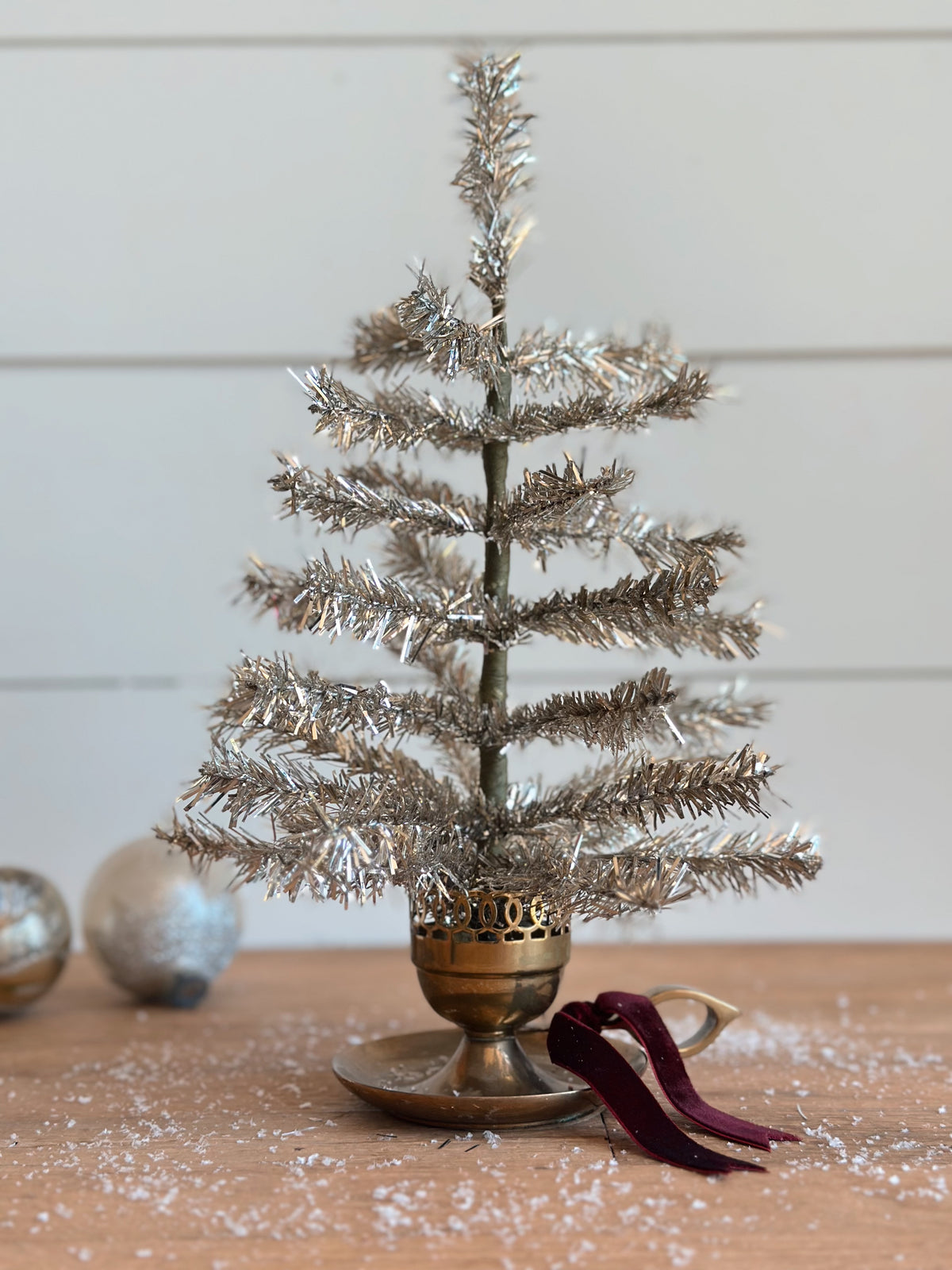 Vintage Brass Candle Holder Tinsel Tree