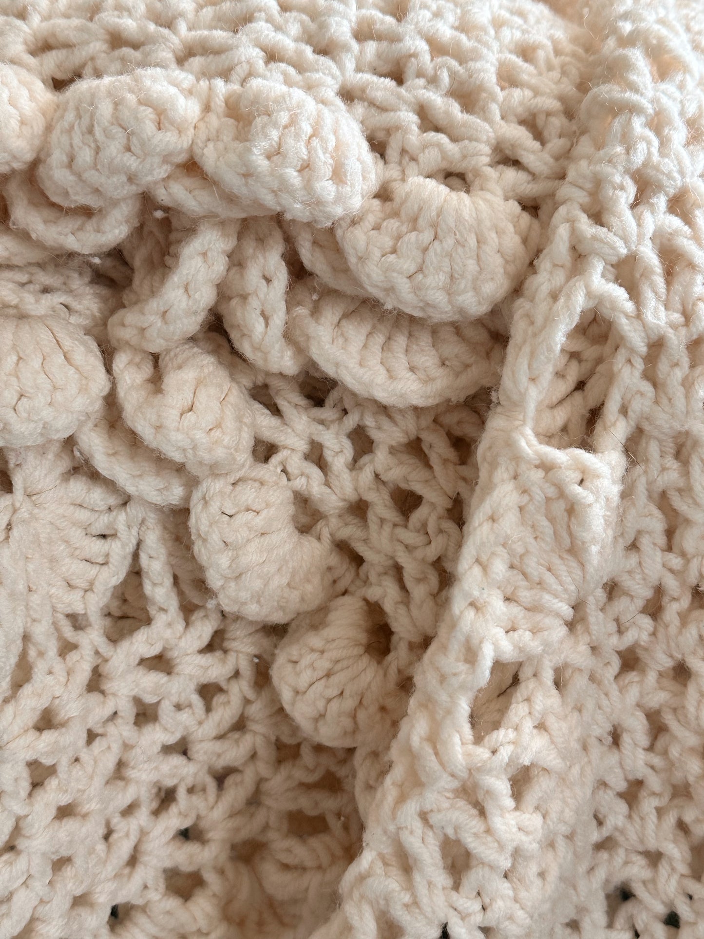 Vintage Hand-Crocheted Cream Bedspread Afghan