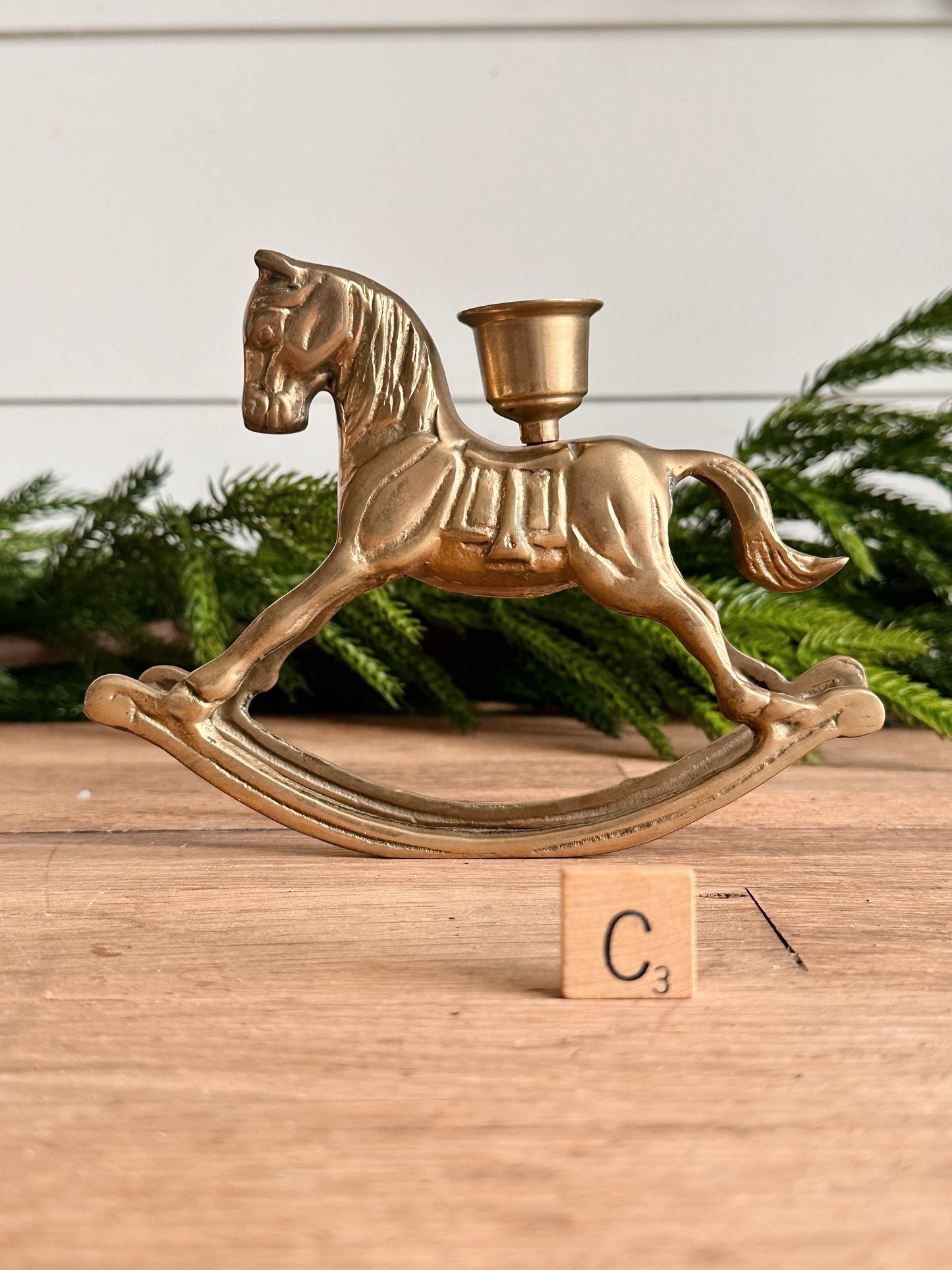 Vintage Brass Rocking Horse Candleholder