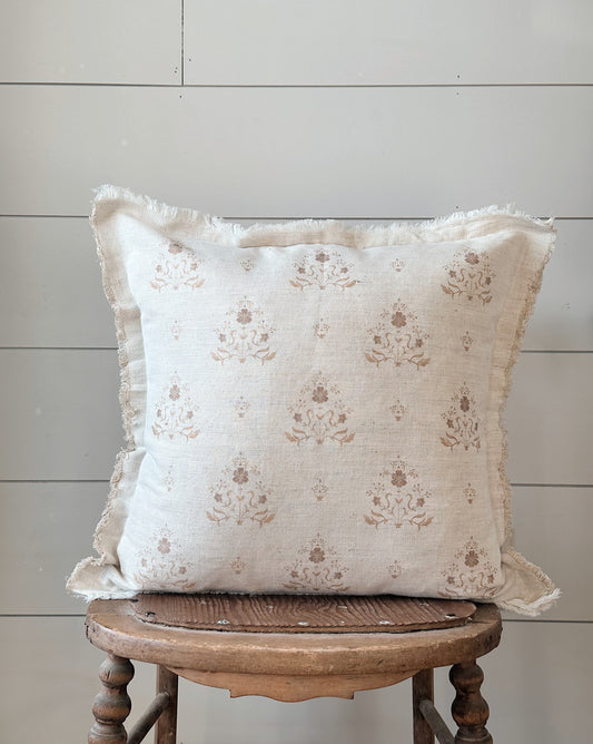 Hand Block Brown Floral Pillow Cover