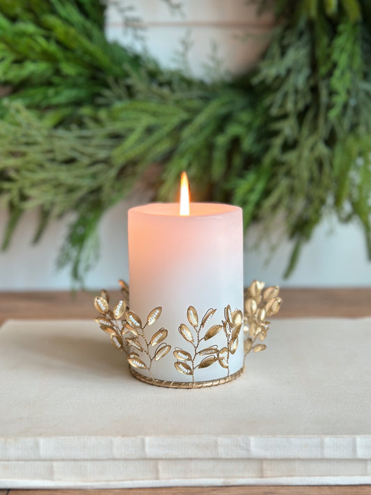 Gold Beaded Leaf Candle Rings