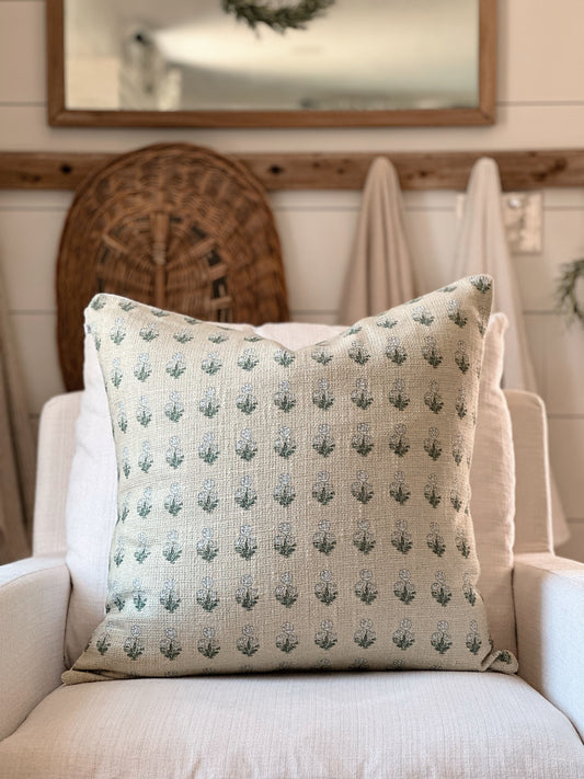 Arabella Block Print Pillow Cover in Sage