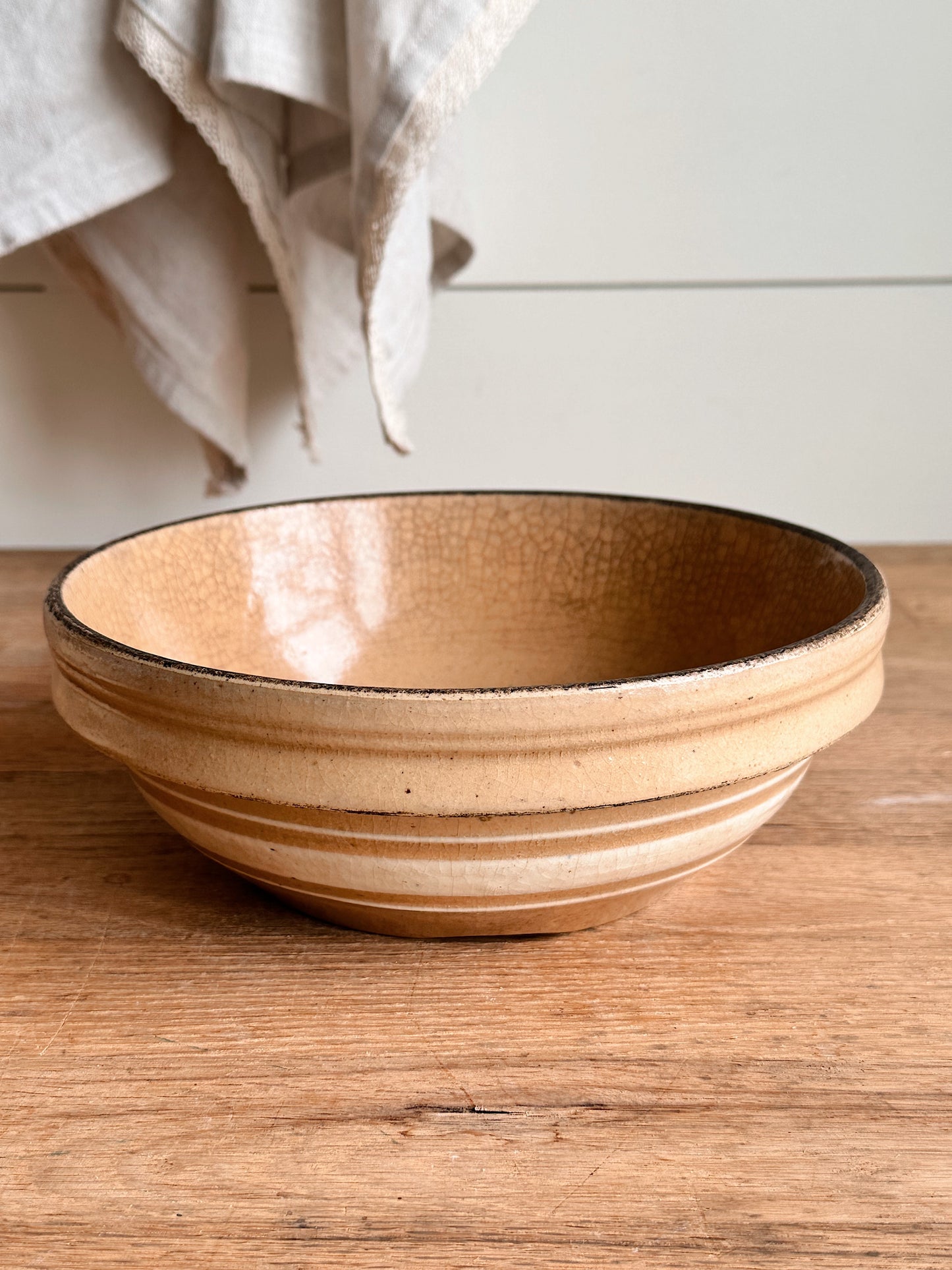 Vintage Banded Stoneware Covered Casserole