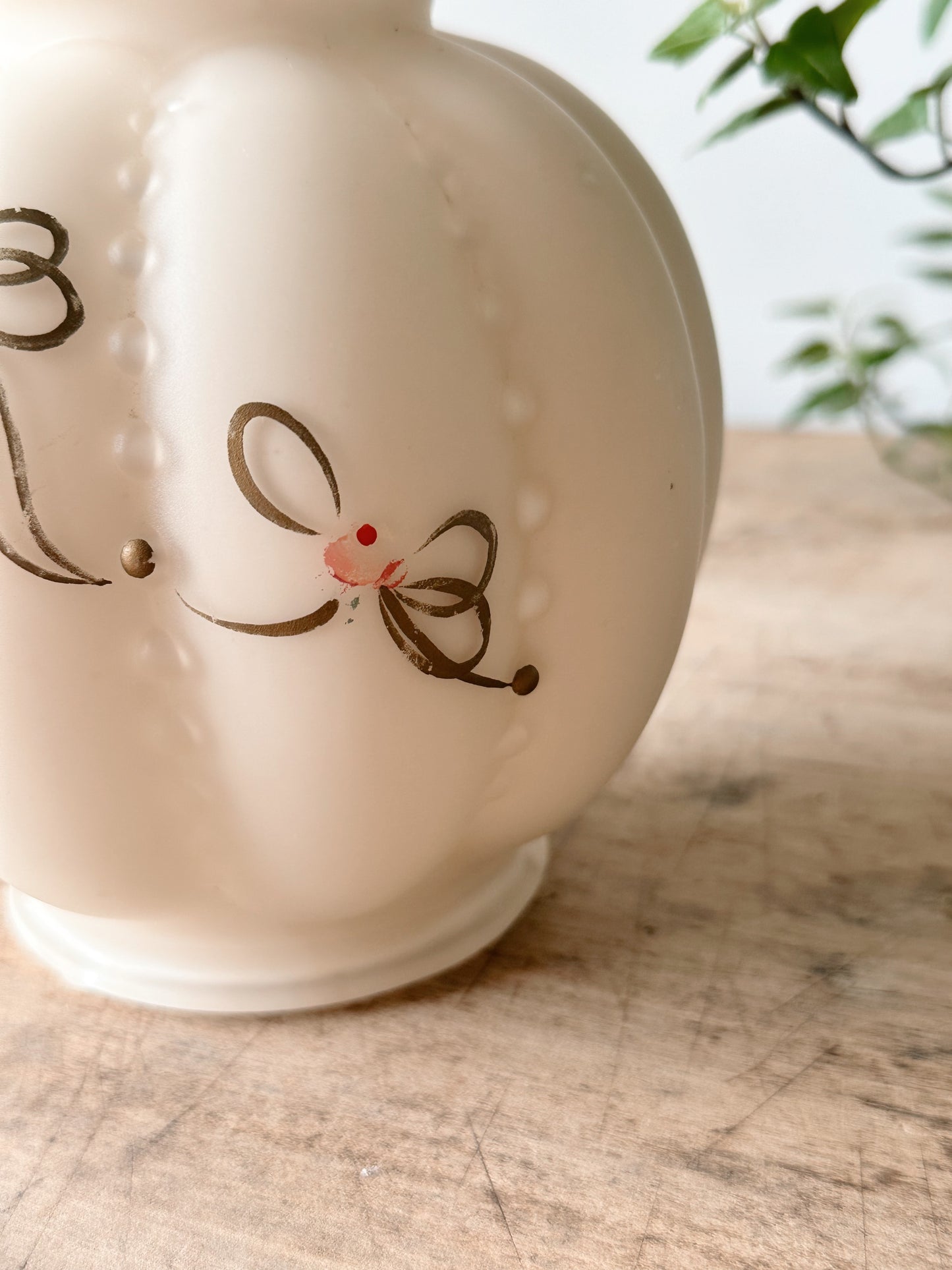 Vintage Glass Lamp with Hand Painted Bow Details