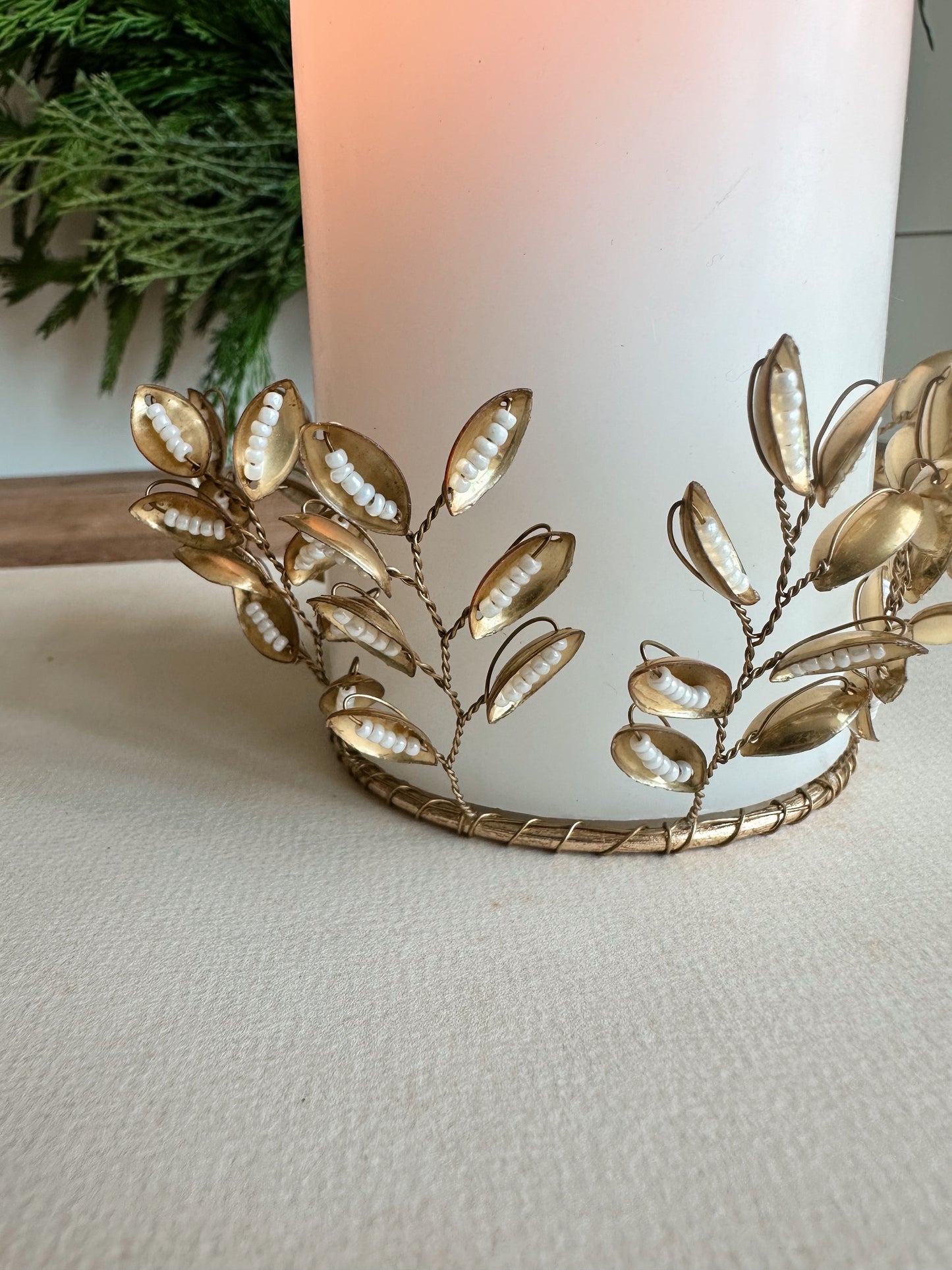 Gold Beaded Leaf Candle Rings