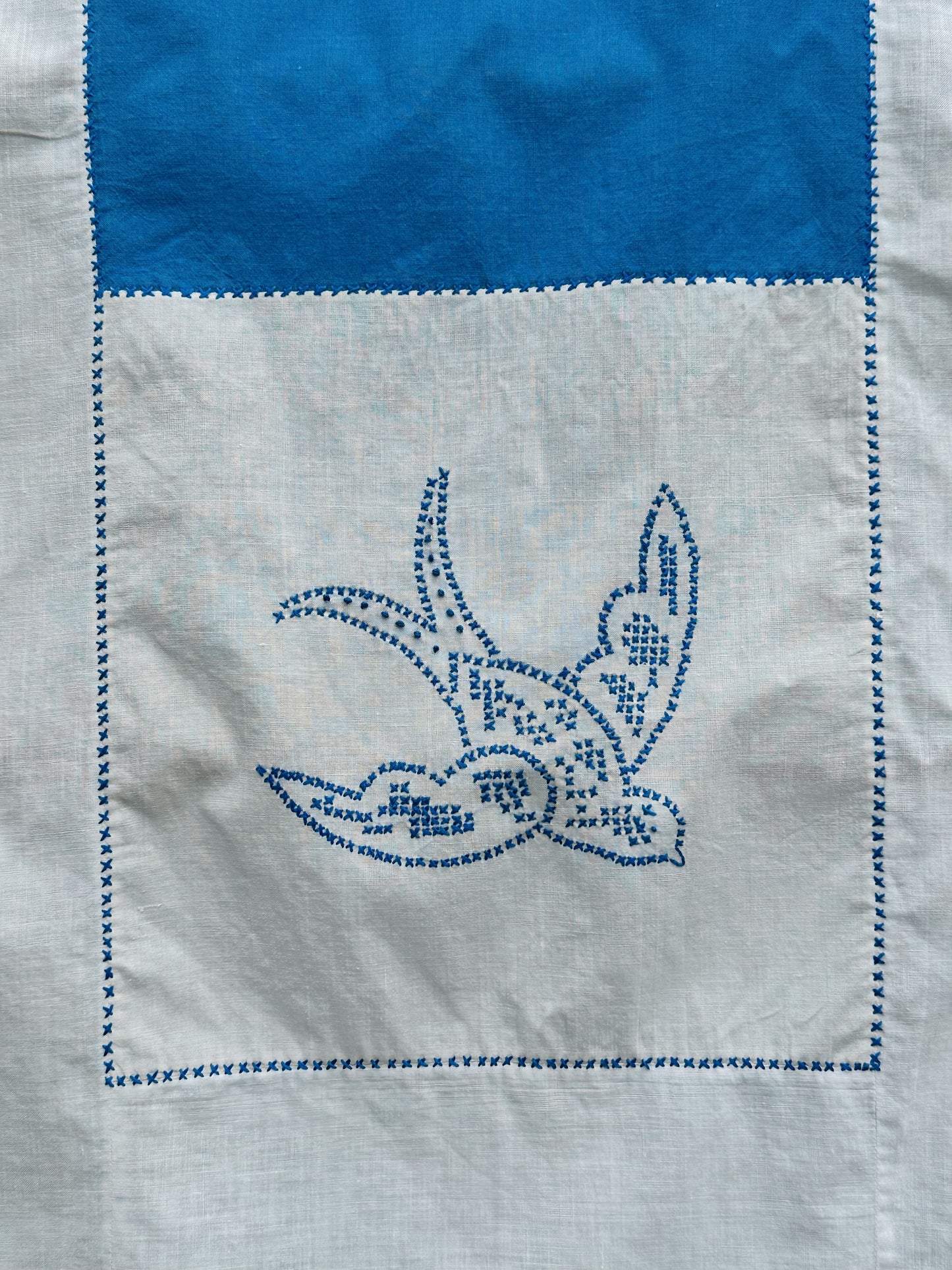 Oversized Vintage Cross Stitched Bird Table Runner