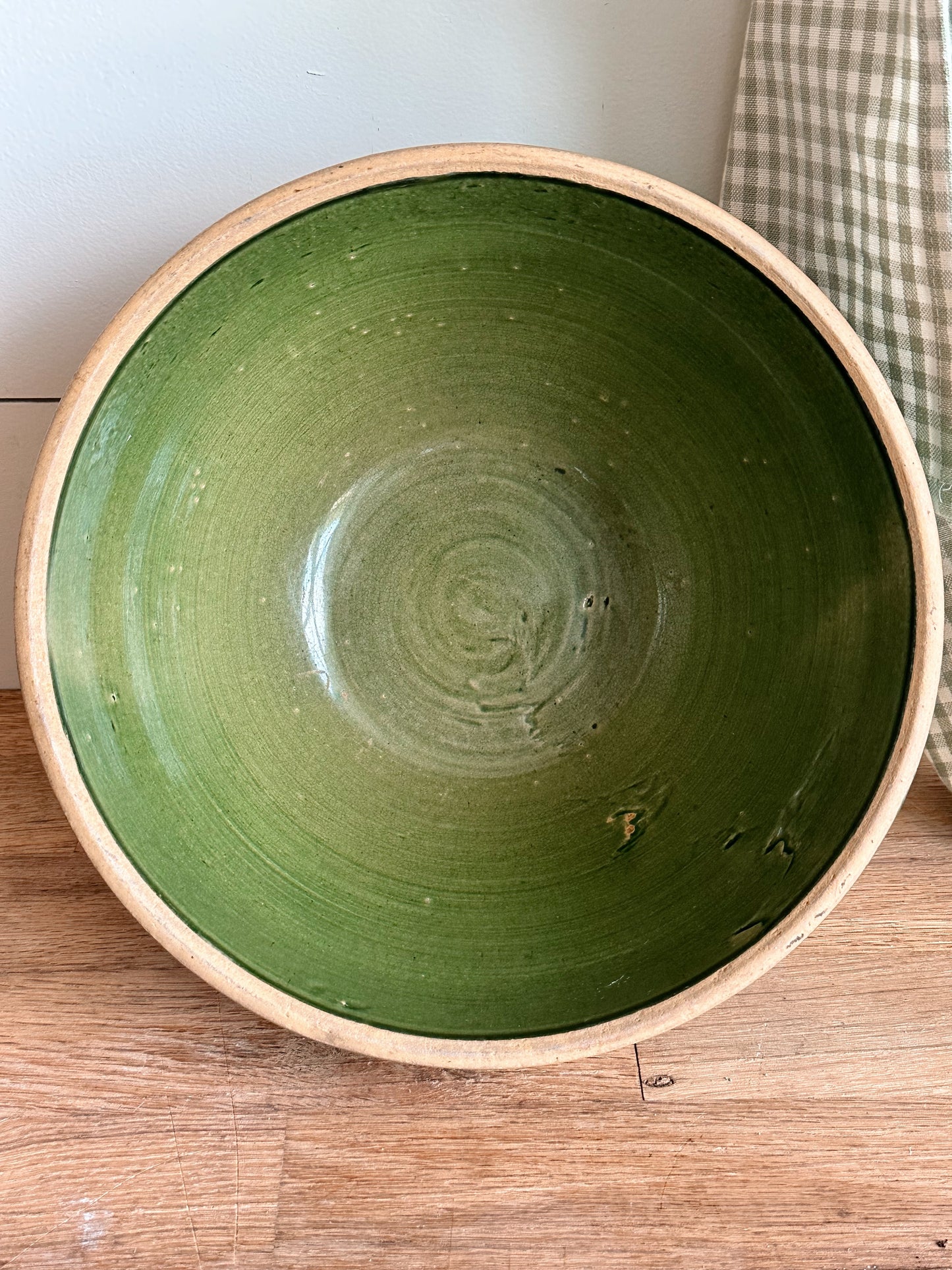 Vintage Green Ribbed Stoneware Mixing Bowl