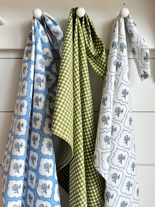 Set of Three Mixed Print Flour Sack Tea Towels