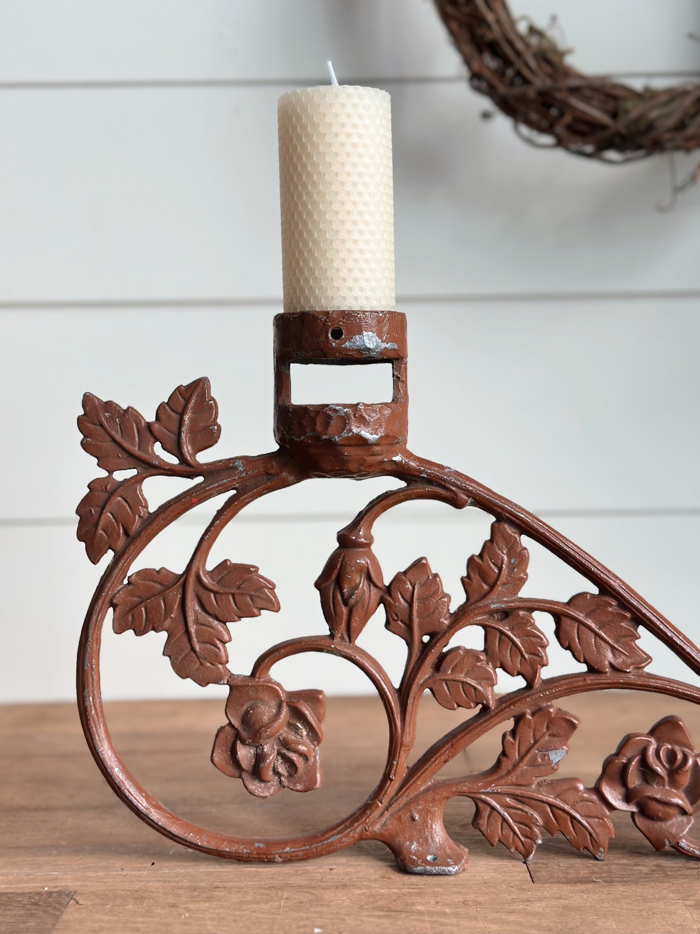 Repurposed Vintage Candle Holder with Beeswax Candle