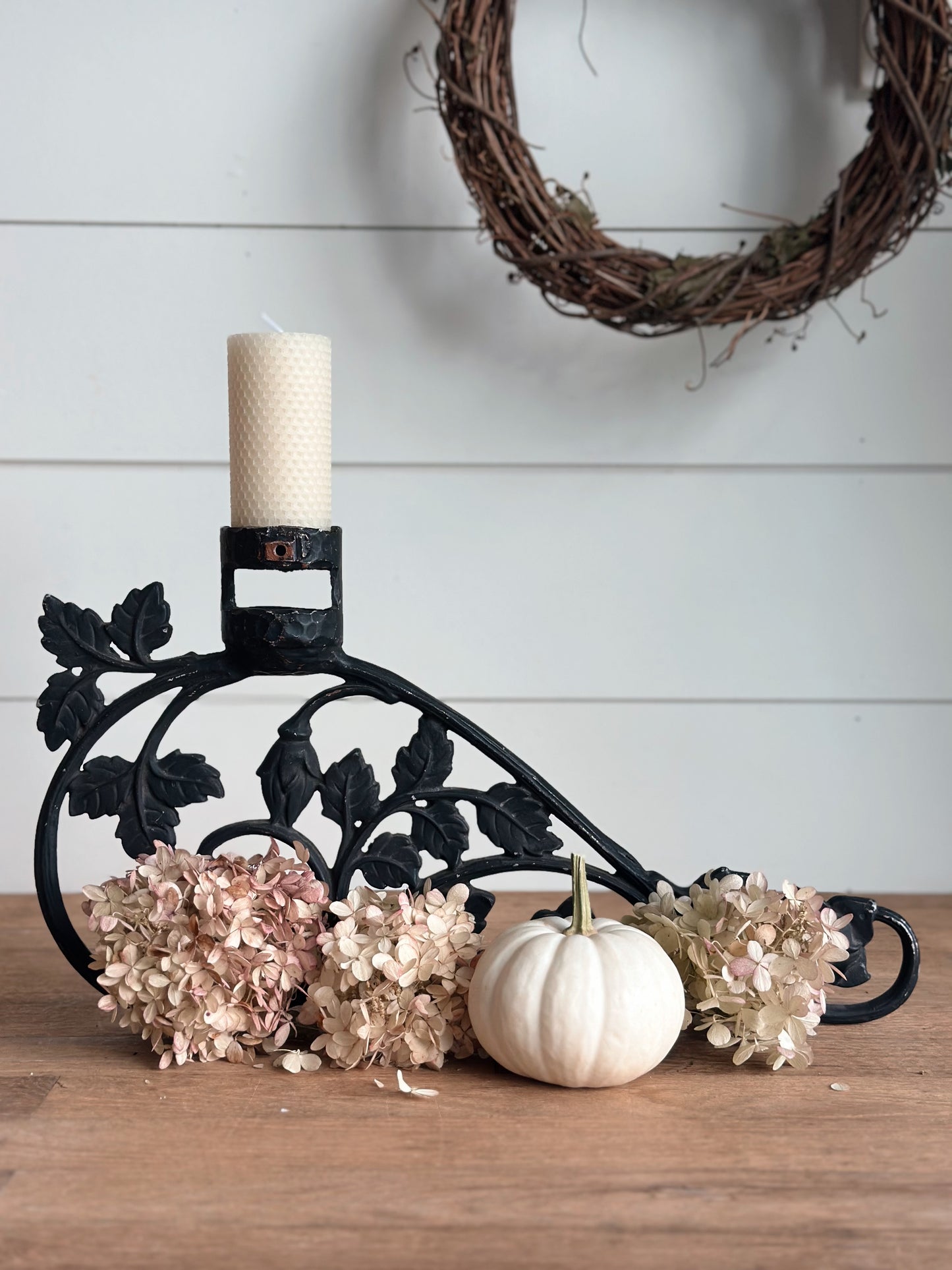 Repurposed Vintage Candle Holder with Beeswax Candle