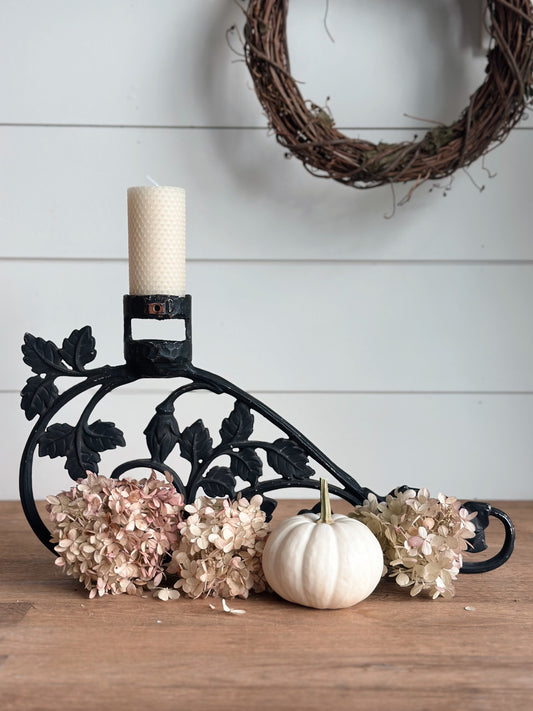 Repurposed Vintage Candle Holder with Beeswax Candle