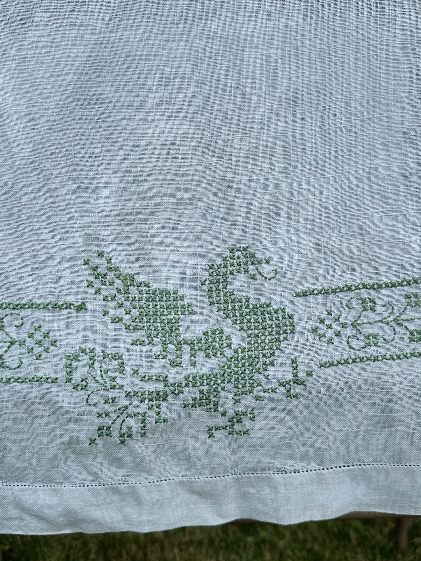 Vintage Cross Stitched Swan Table Runner