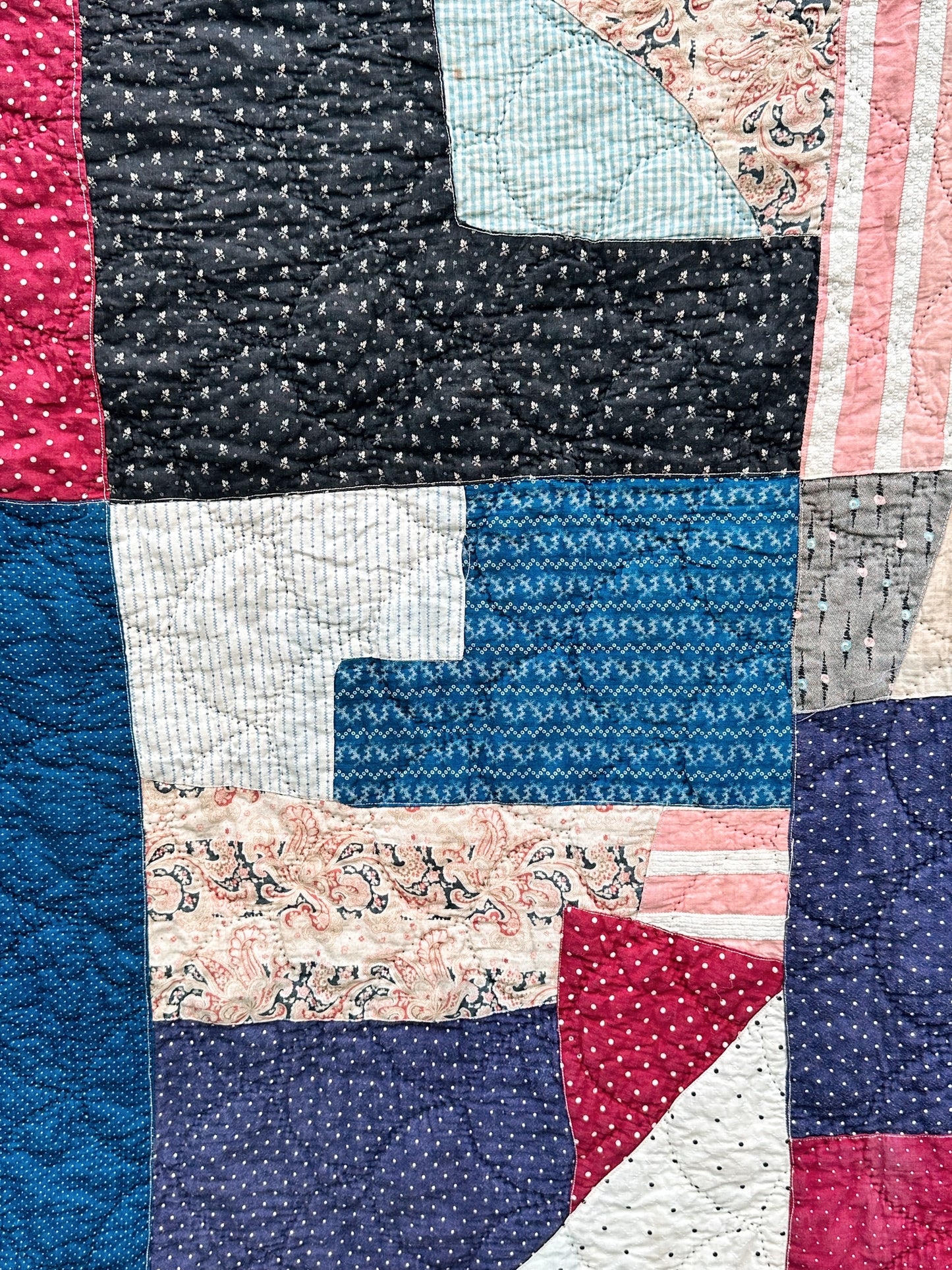 Vintage Hand Quilted Abstract Patchwork Quilt
