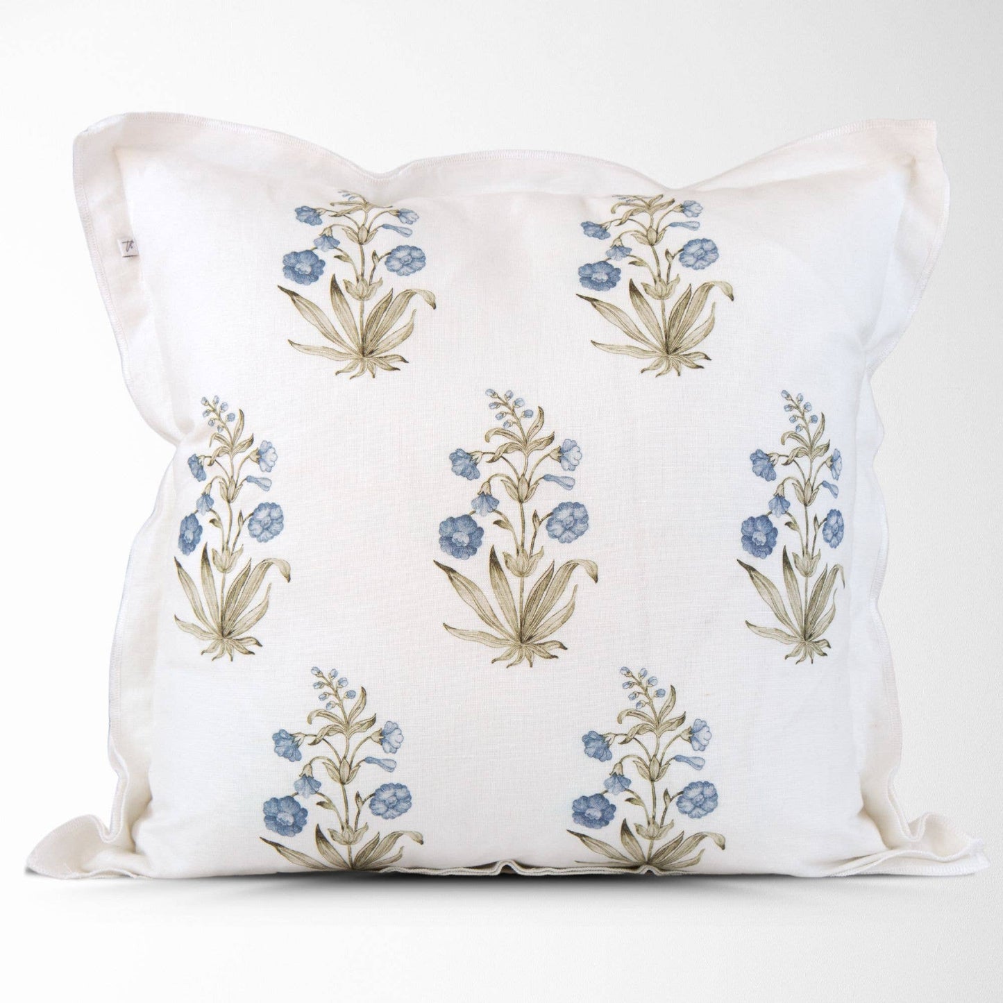Lucy Block Print Floral Pillow Cover in Blue