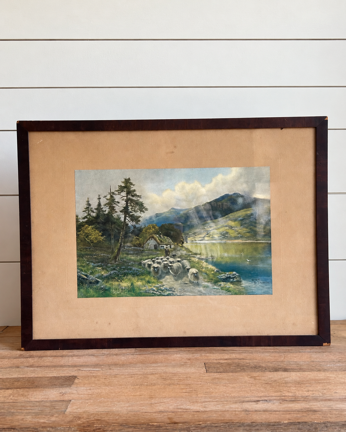 Vintage Sheep & Shepherd Print, The Highlands copyright 1916