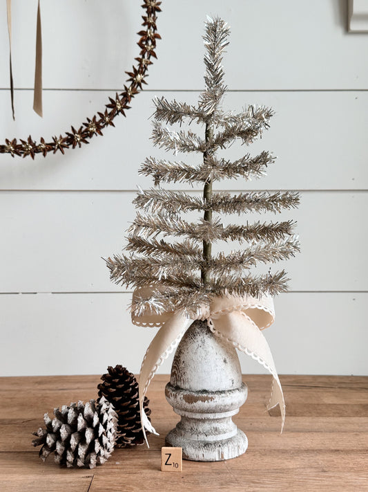 Vintage Wood Finial Tinsel Tree
