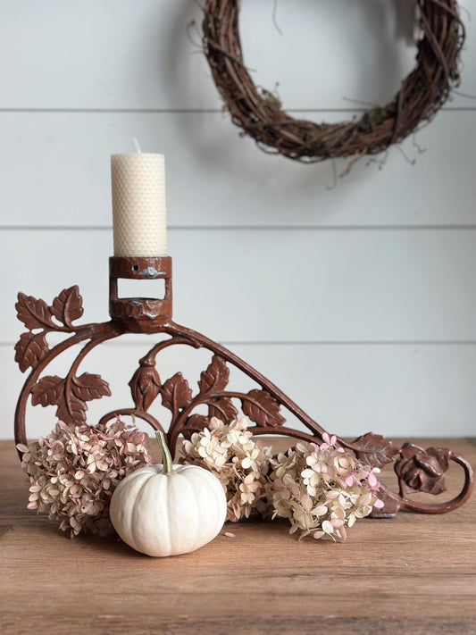 Repurposed Vintage Candle Holder with Beeswax Candle