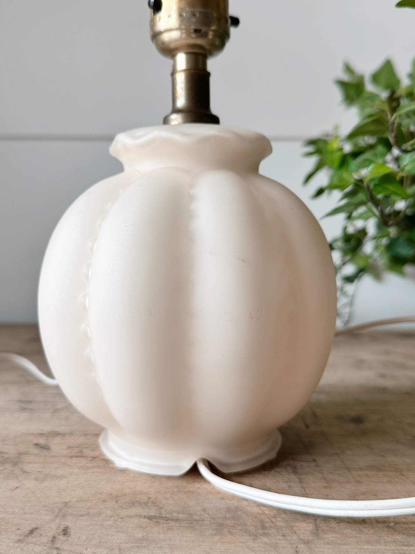 Vintage Glass Lamp with Hand Painted Bow Details
