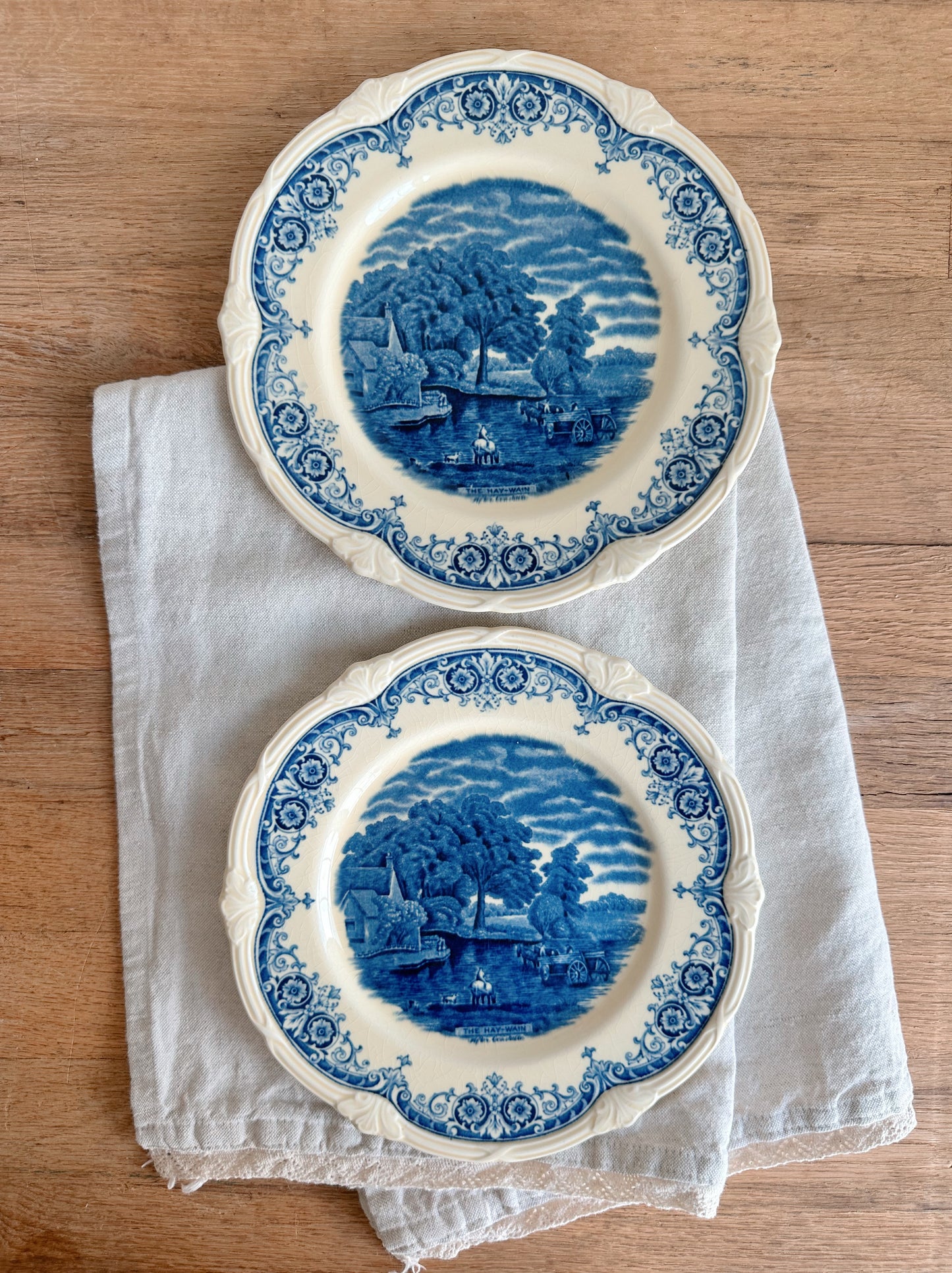 Pair of Antique Grindley Plates, Scenes After Constable
