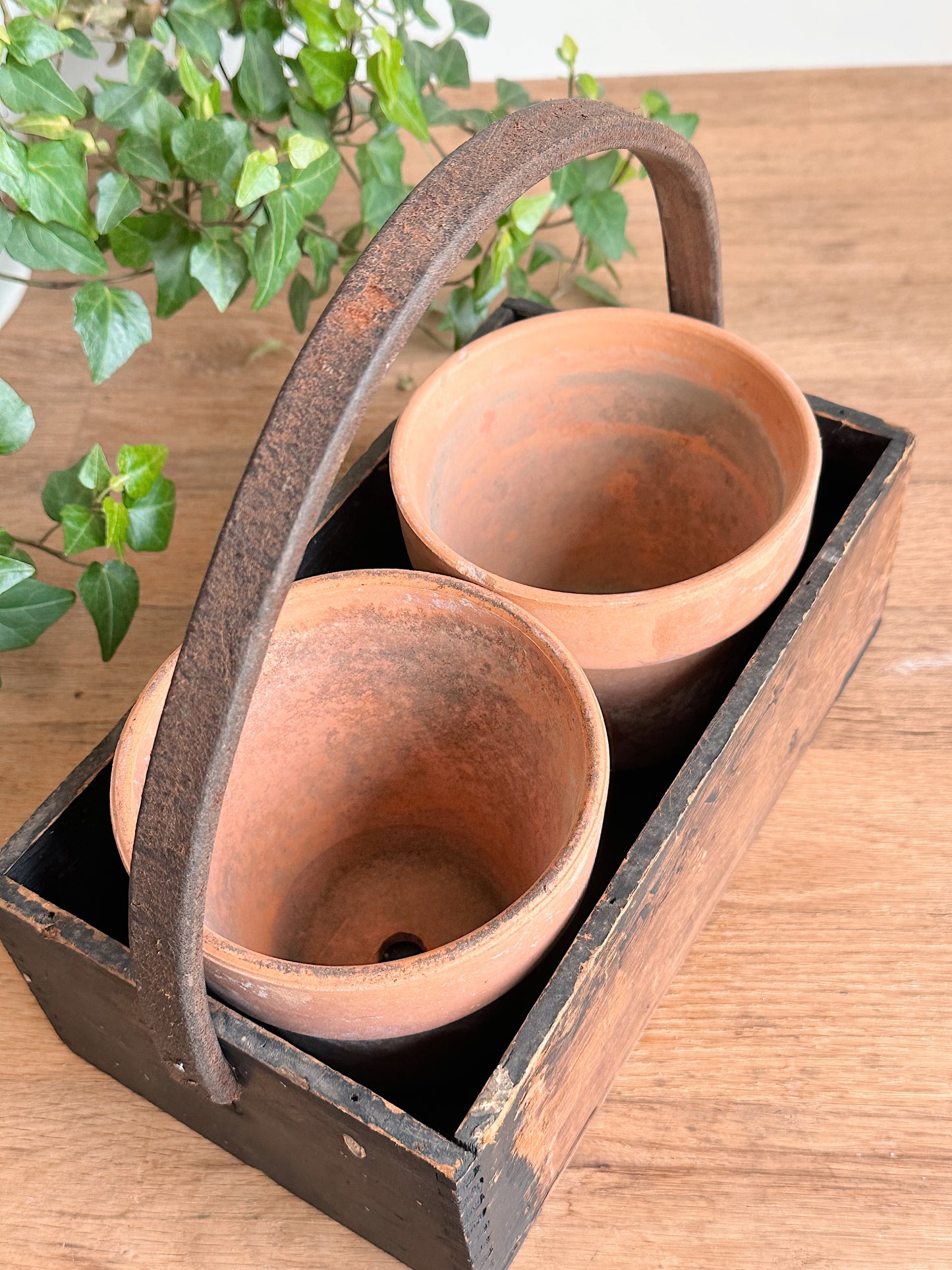 Vintage Handmade “Yeast Foam”Wood Caddy & Pots