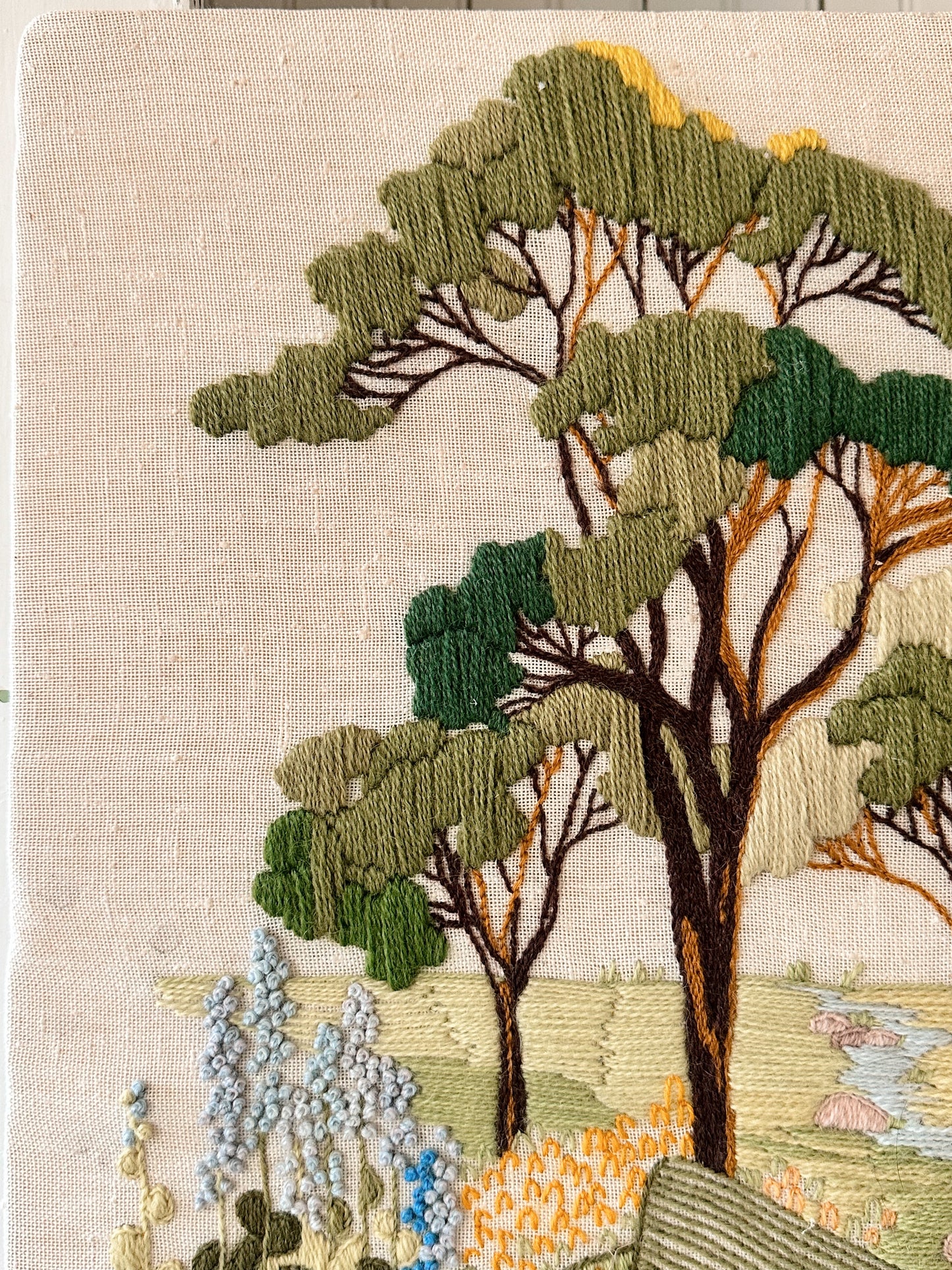 Vintage Park Scene Crewel Work