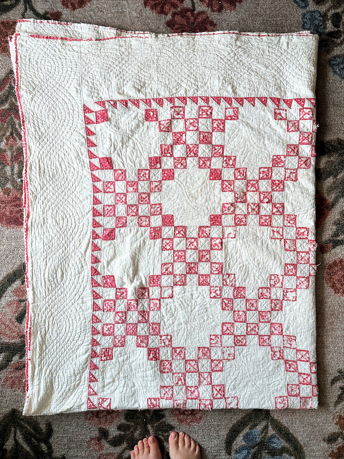 Vintage Hand Stitched Irish Chain Cutter Quilt