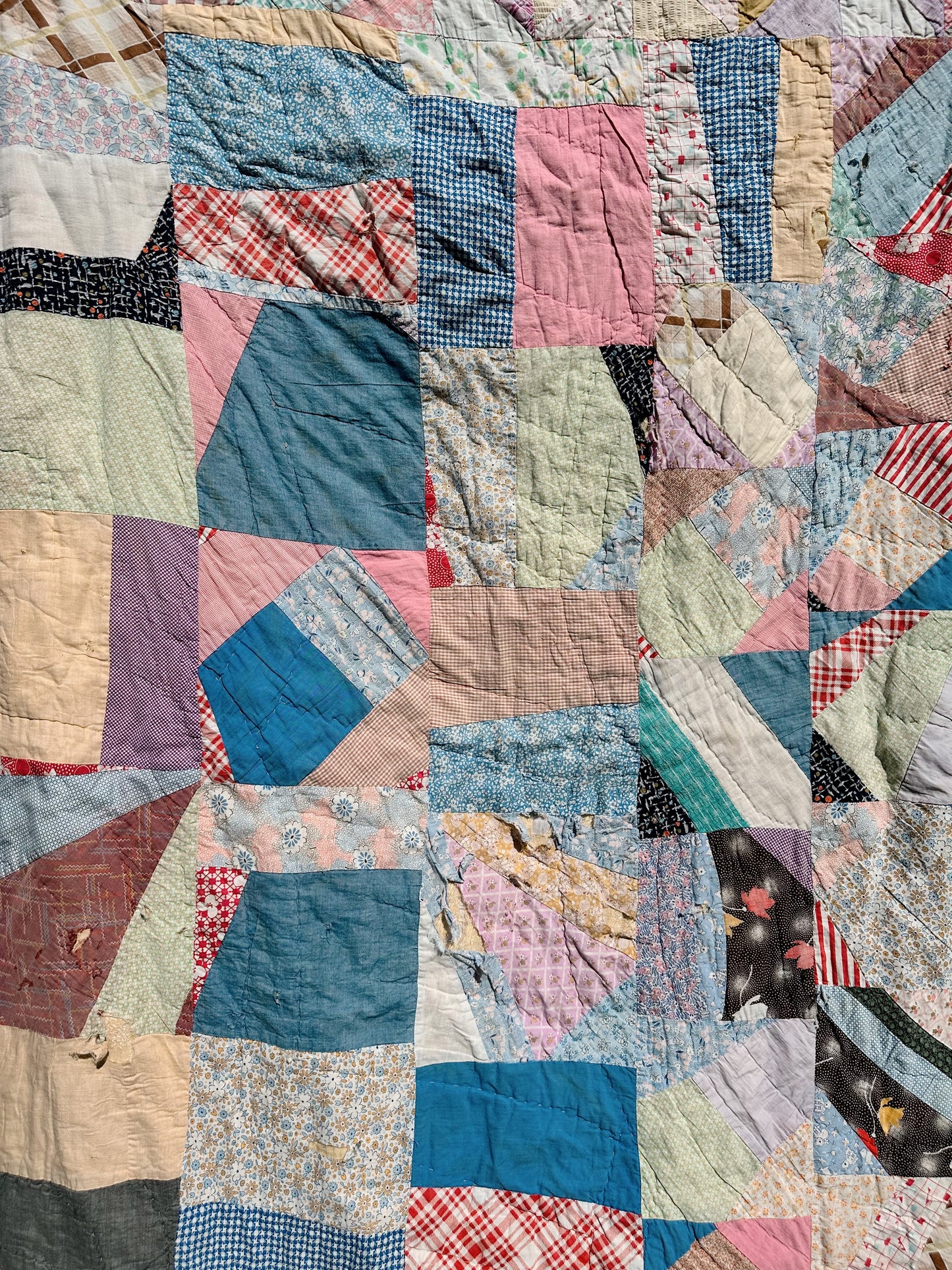 Vintage Hand Stitched Cotton Star & Crazy Scrap Quilt