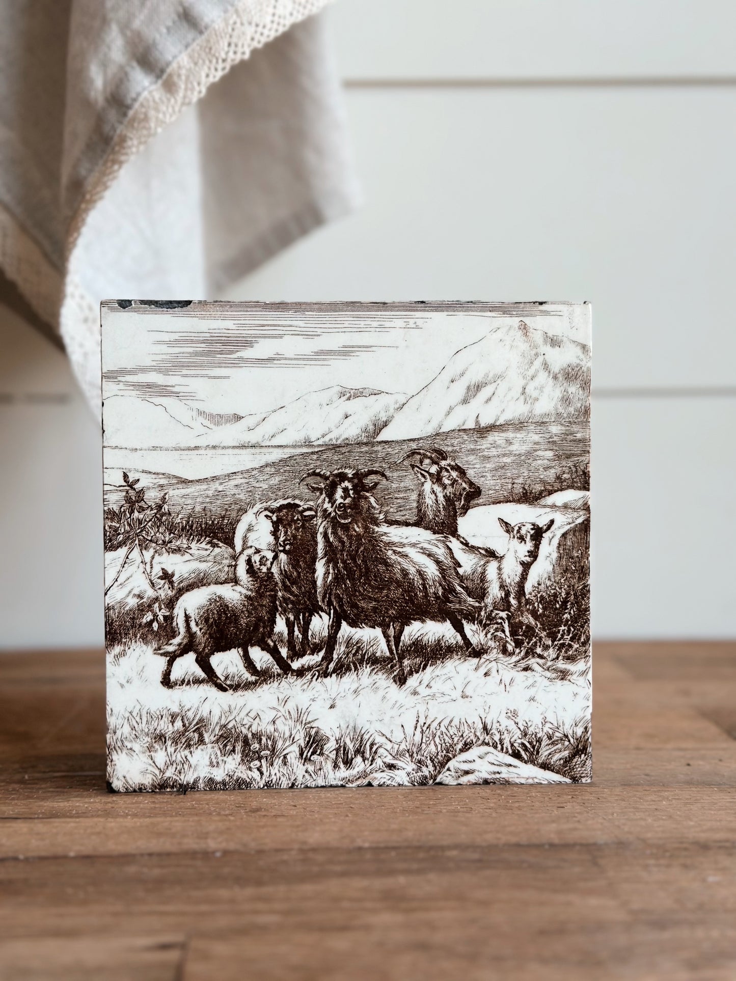 Antique MINTON William Wise Farm Animal Tile (goats)