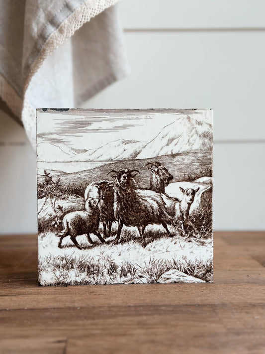 Antique MINTON William Wise Farm Animal Tile (goats)