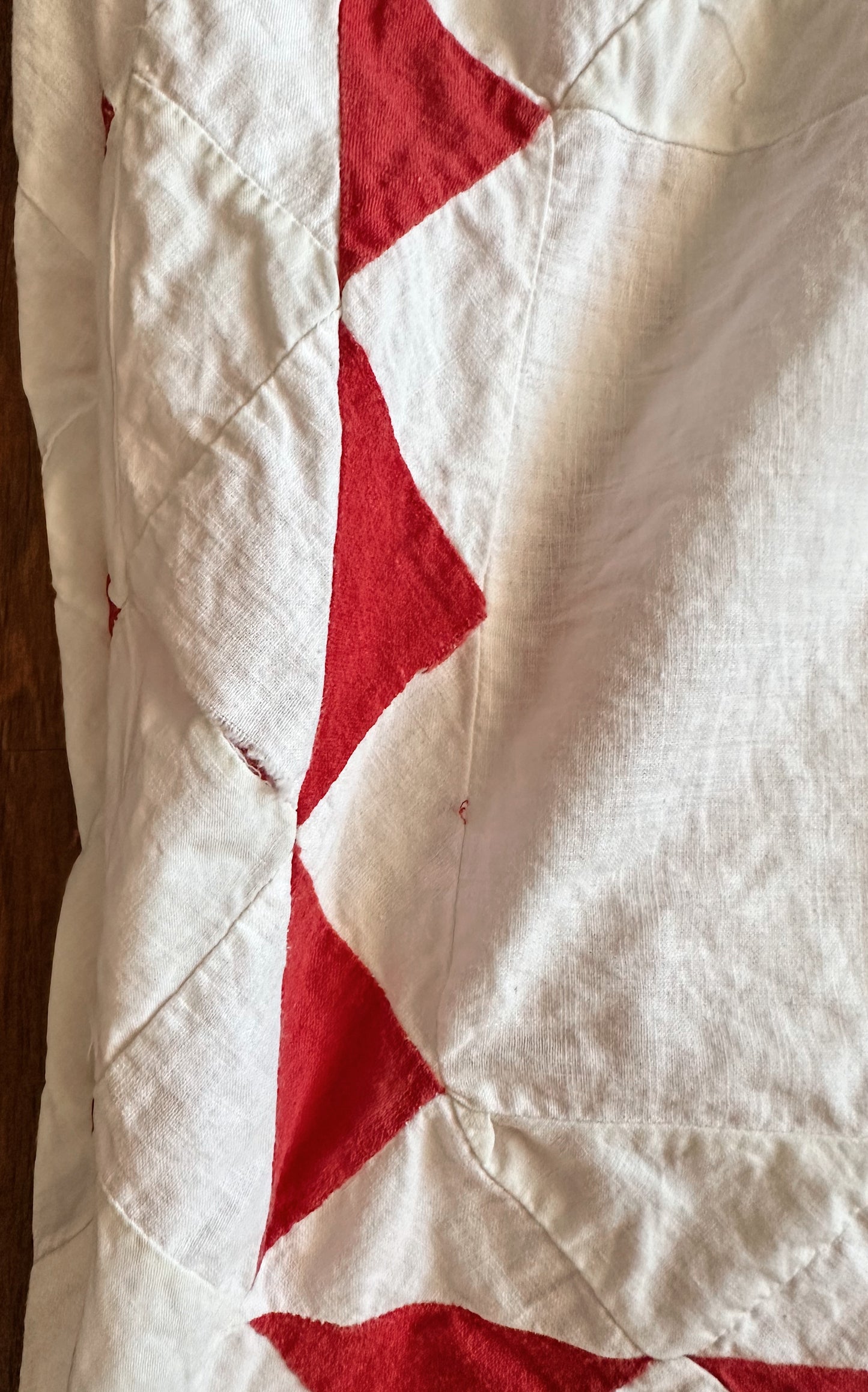 Antique Hand Pieced Turkey Red & White Sawtooth Quilt Top