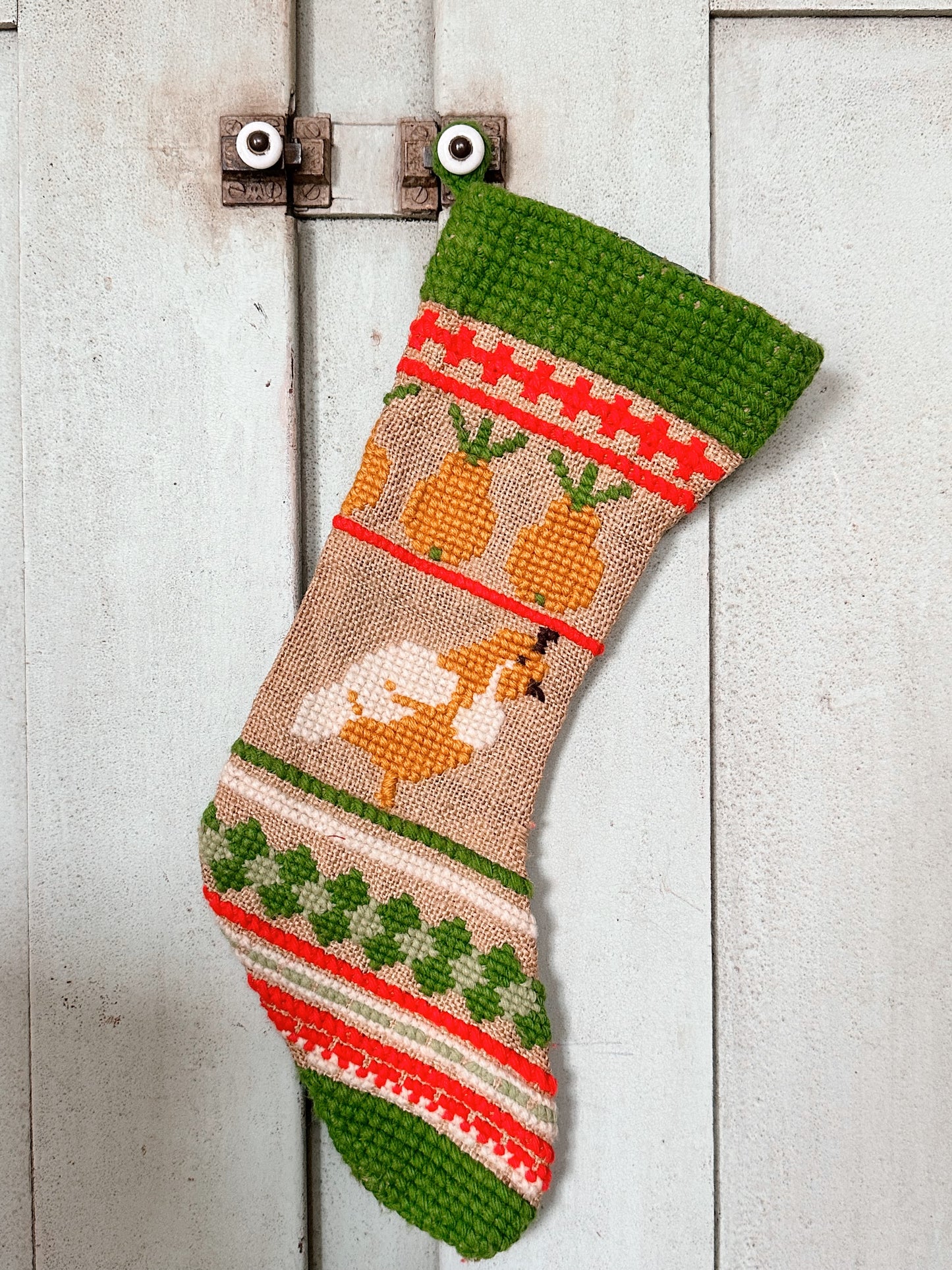 Handmade Vintage Stocking, Partridge in a Pear Tree