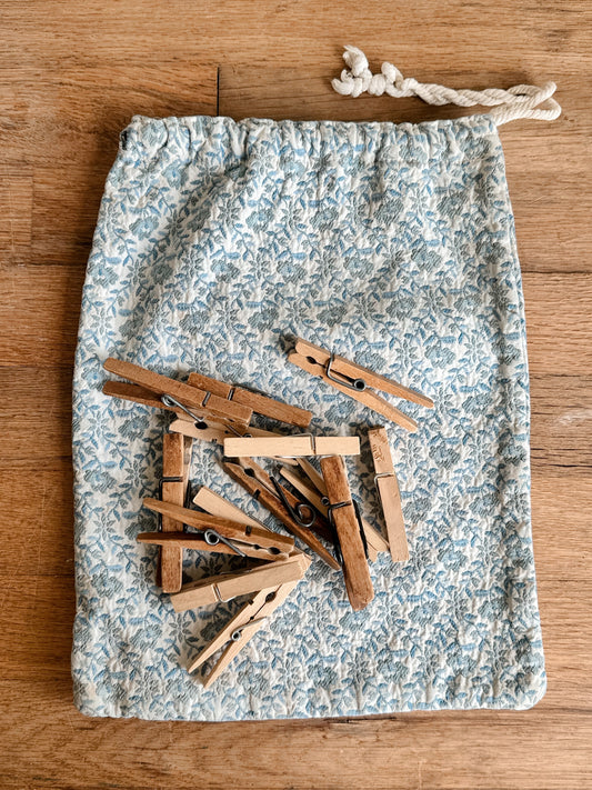 Vintage Handmade Cloth Bag & Clothespins