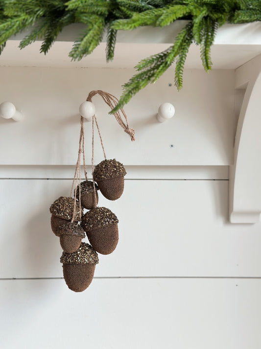 Beaded Glitter Acorn Ornament Cluster