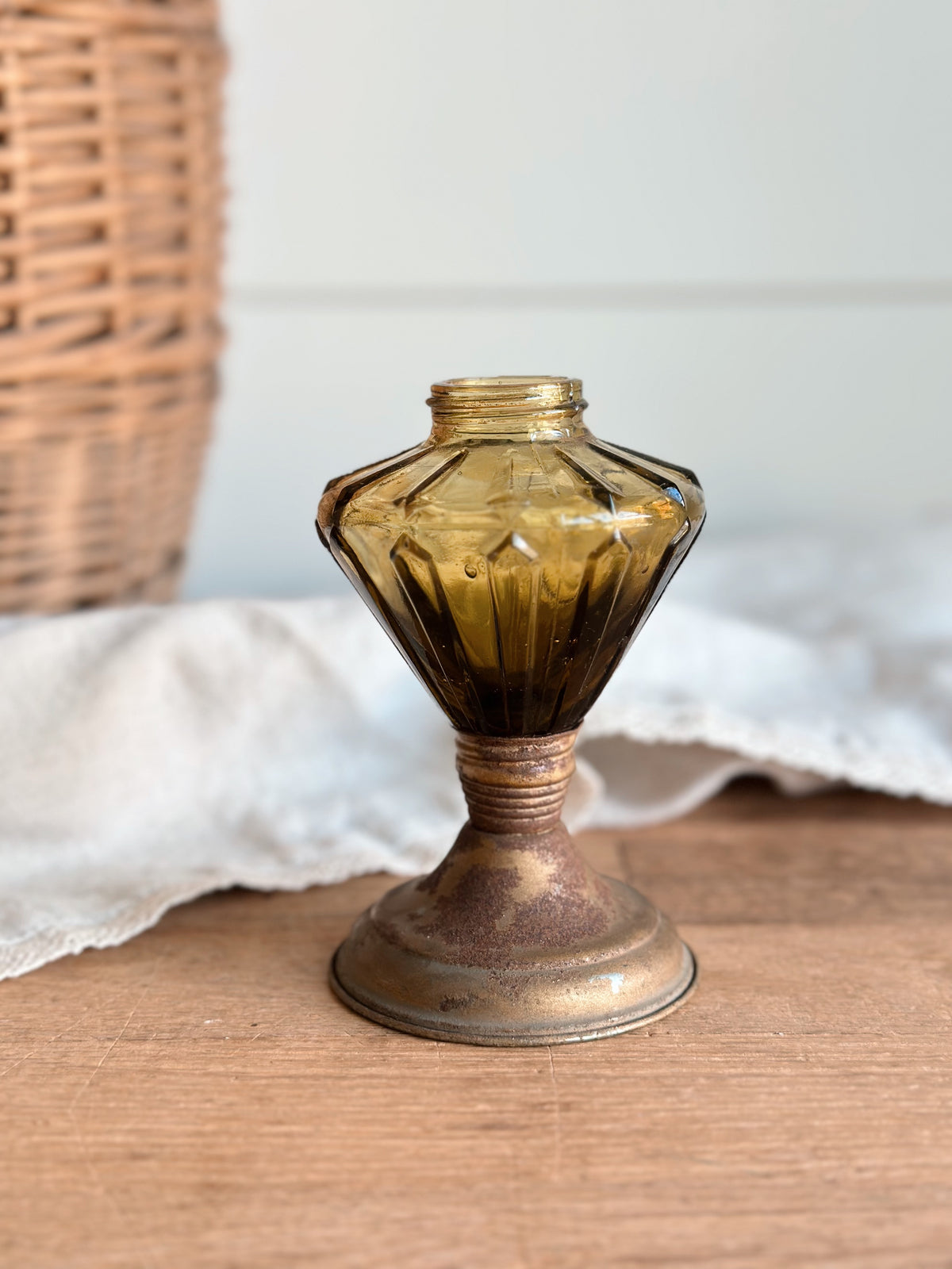 Vintage Olive Green Glass Oil Lamp Base