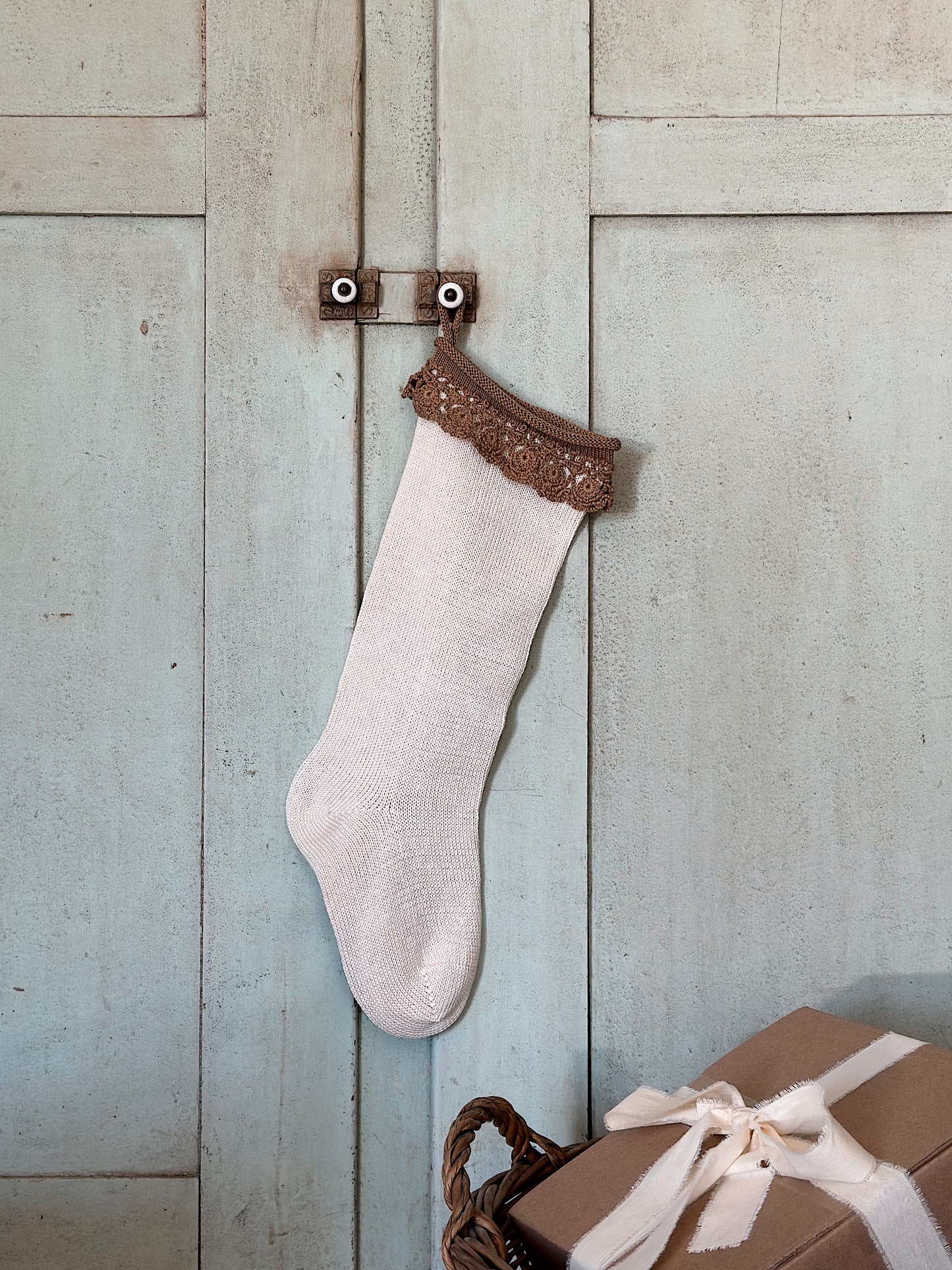 Handmade Crochet Trimmed Stocking (Cocoa)