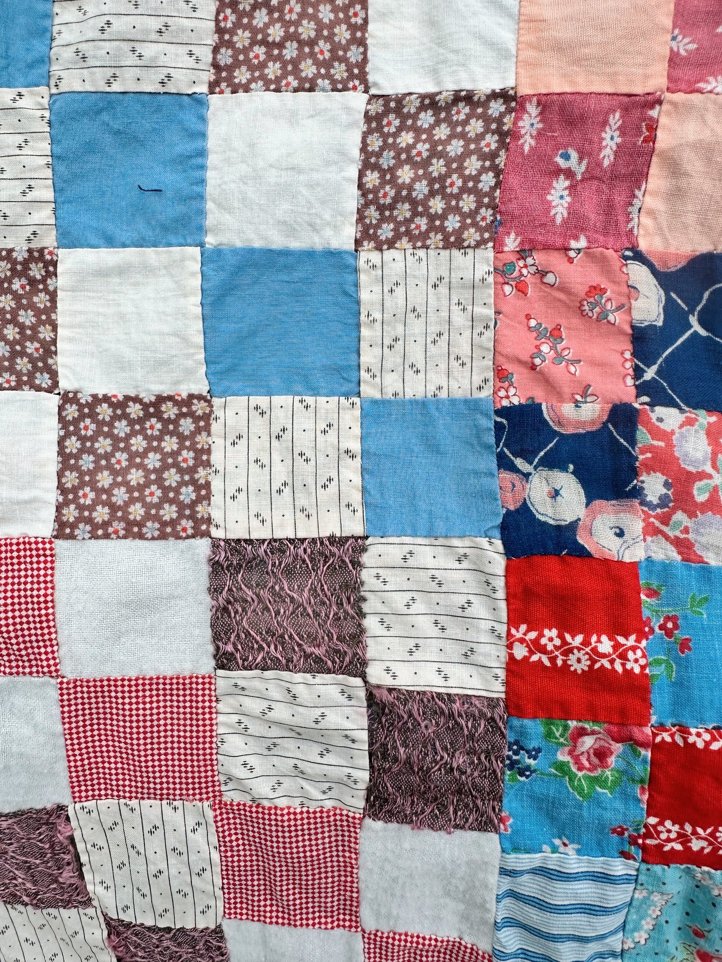 Vintage 1930s–40s Postage Stamp Scrap Quilt Top
