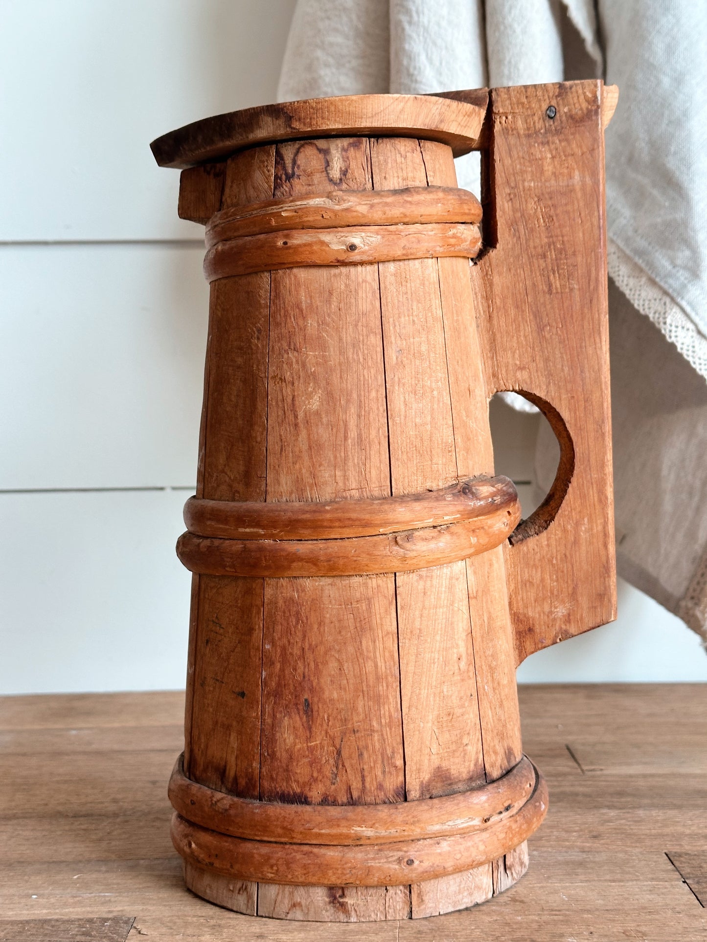 Vintage Folk Art Carved Wood Stein